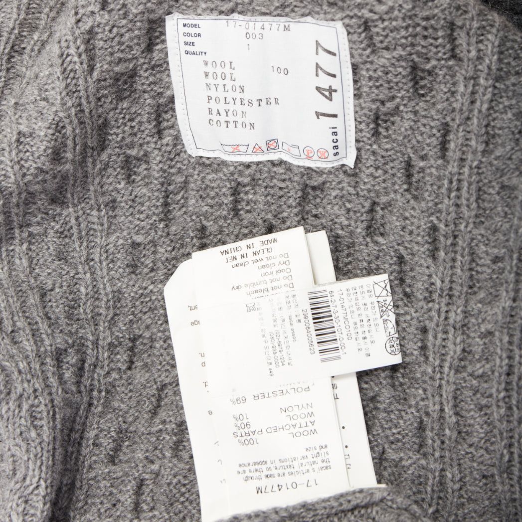 Sacai SACAI 2017 grey wool metallic military baroque trim cable knit cardigan JP1 S Size S / US 4 / IT 40 - 9 Thumbnail