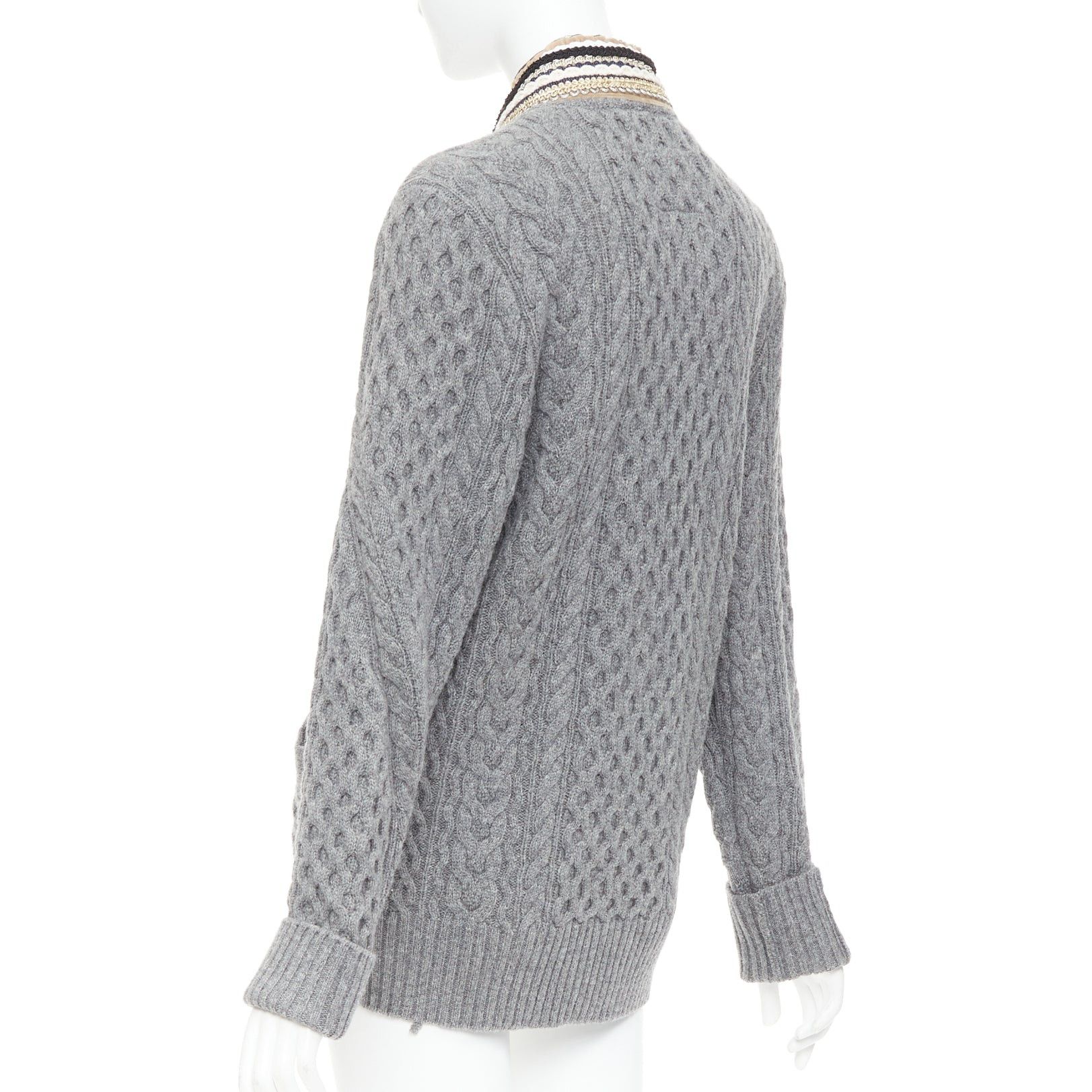 Sacai SACAI 2017 grey wool metallic military baroque trim cable knit cardigan JP1 S Size S / US 4 / IT 40 - 7 Thumbnail