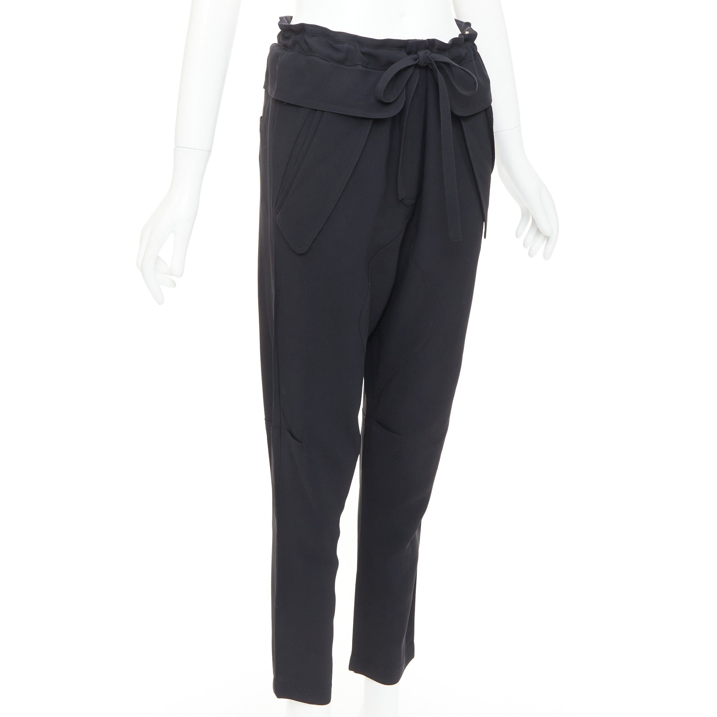 Chloe CHLOE black cady flap pocket bow front paperbag cropped harem trousers Size 26" / US 2 / IT 38 - 3 Thumbnail