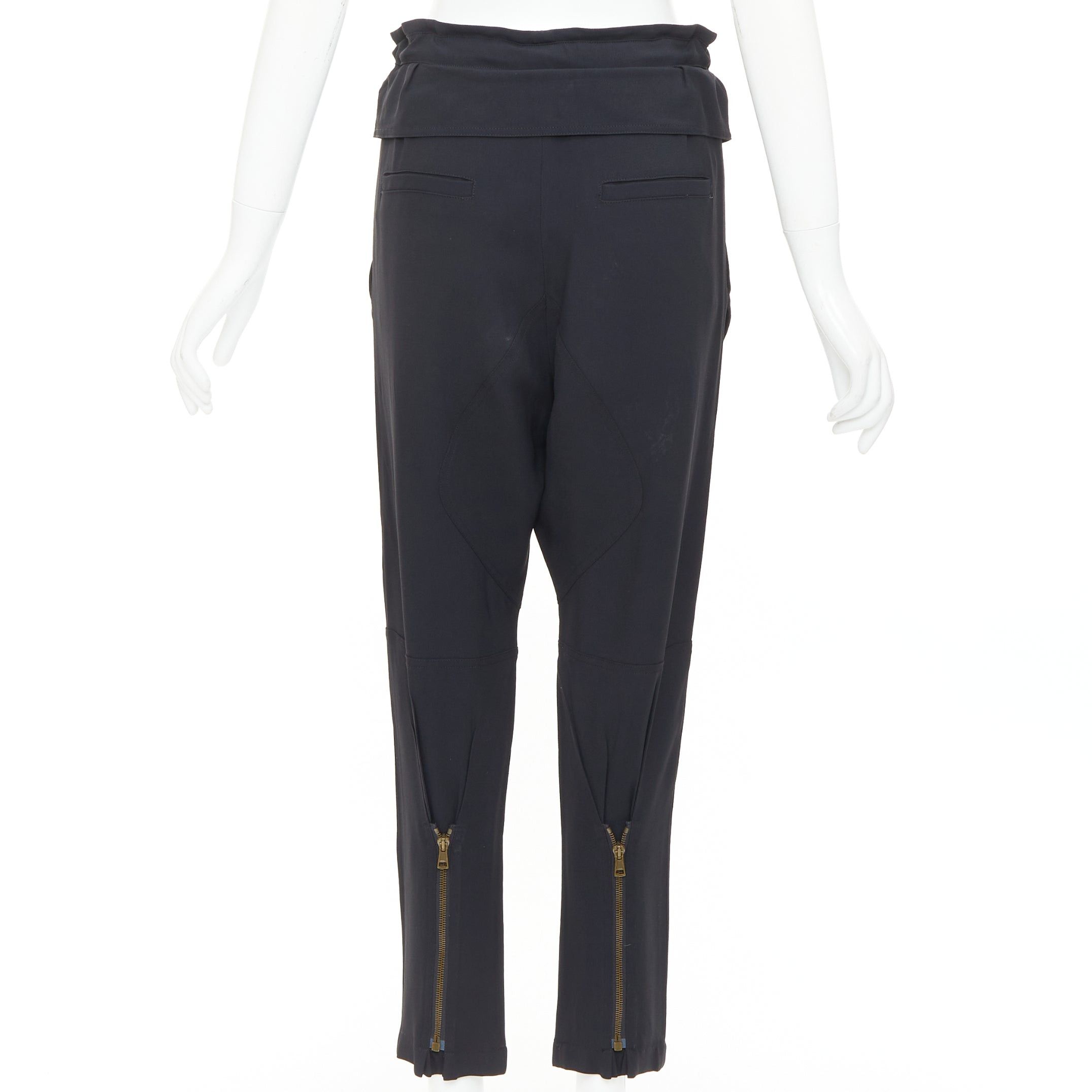 Chloe CHLOE black cady flap pocket bow front paperbag cropped harem trousers Size 26" / US 2 / IT 38 - 5 Thumbnail