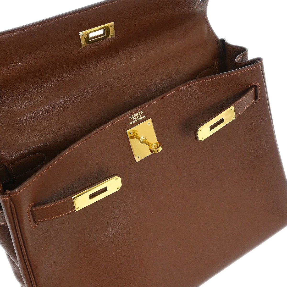 Hermes Hermes Kelly Handbag Brown Evergrain with Gold Hardware Size ONE SIZE - 8 Thumbnail