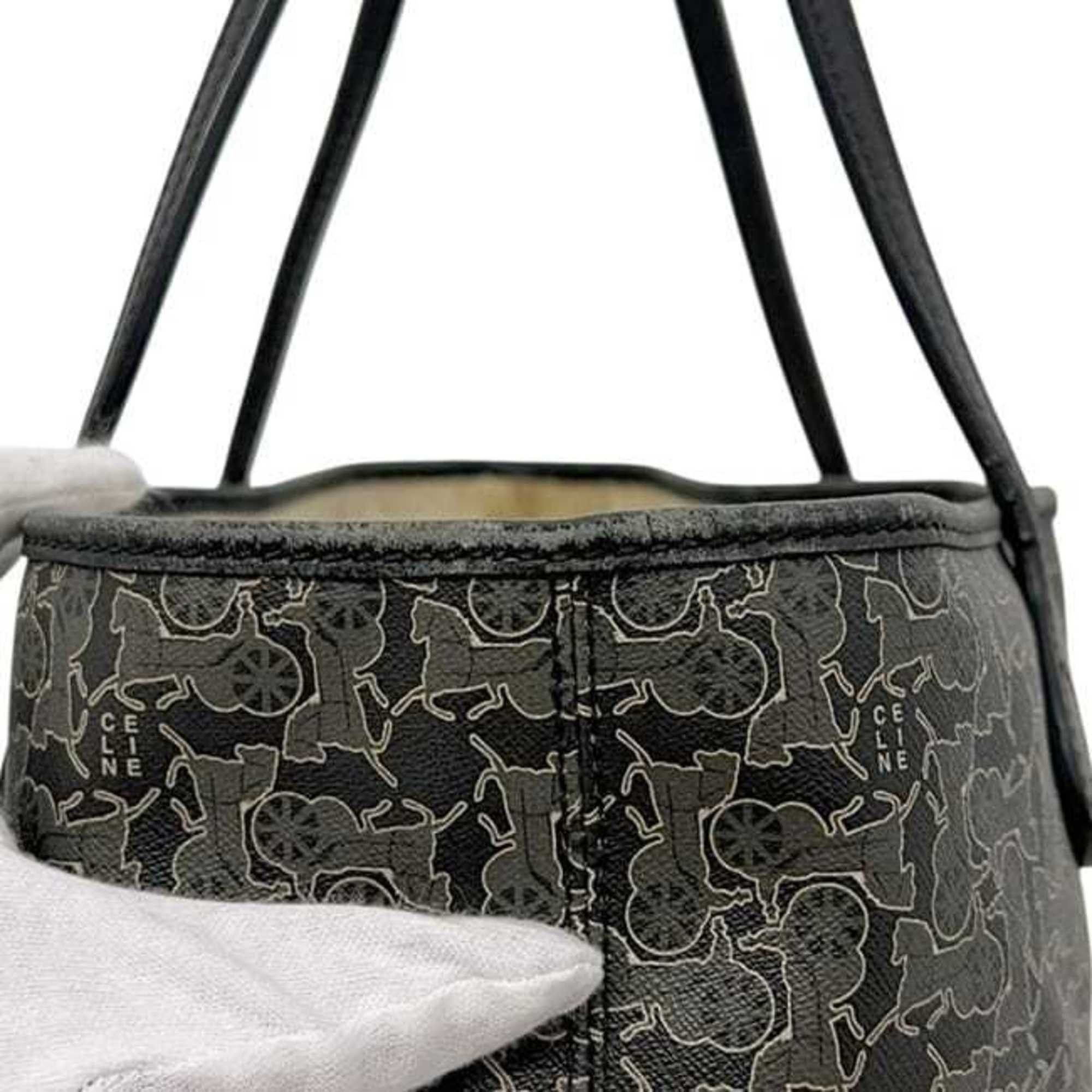 Celine Celine Sulky Tote Bag ec-24522 Gray Black PVC Leather SC-ST-0098 CELINE Carriage Horse Men's Women's Size ONE SIZE - 8 Thumbnail