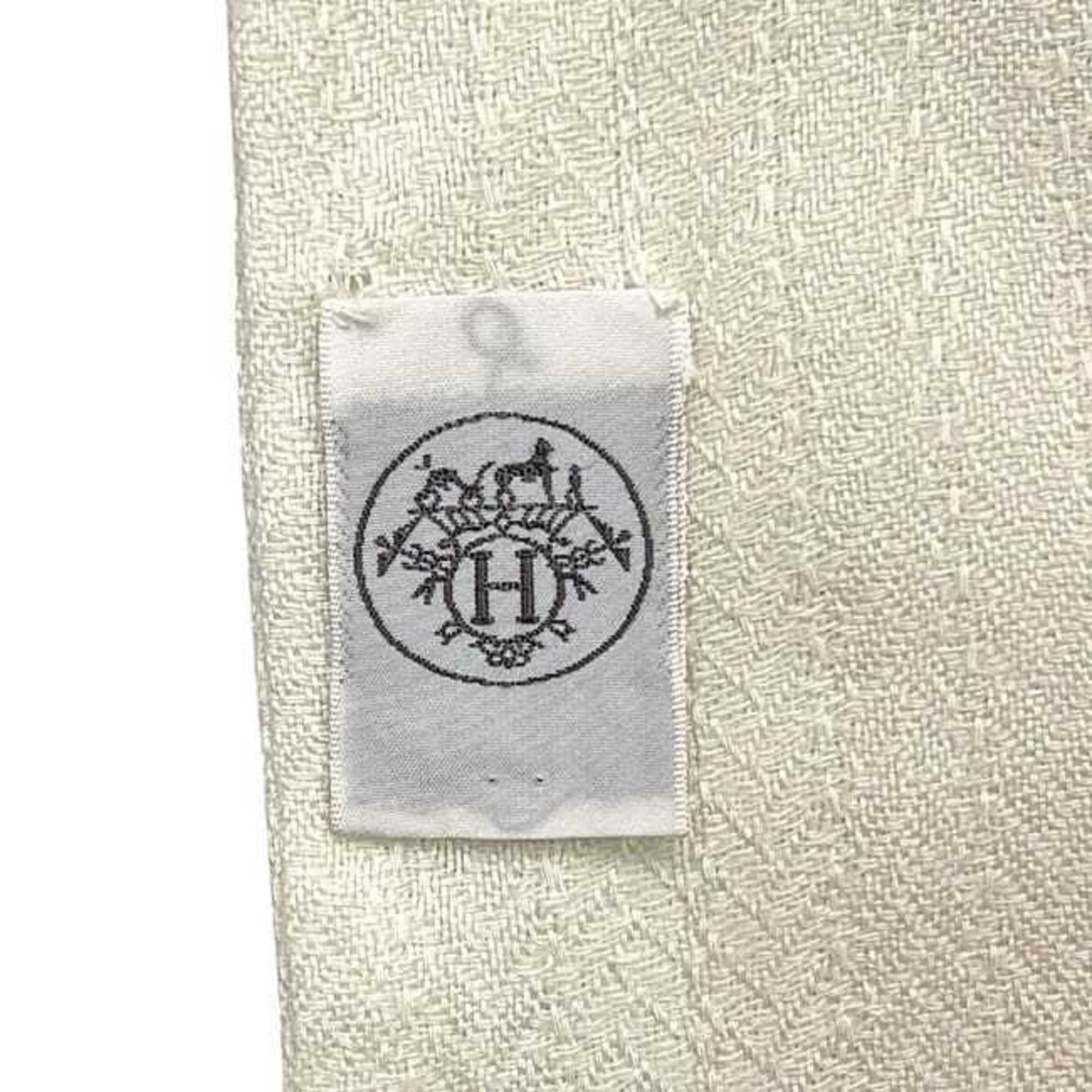 Hermes Hermes Hermès Stole ec-24555 White/Beige Libris Cashmere 65% Silk 35% White Women's Men's Knee Scarf Size ONE SIZE - 6 Thumbnail