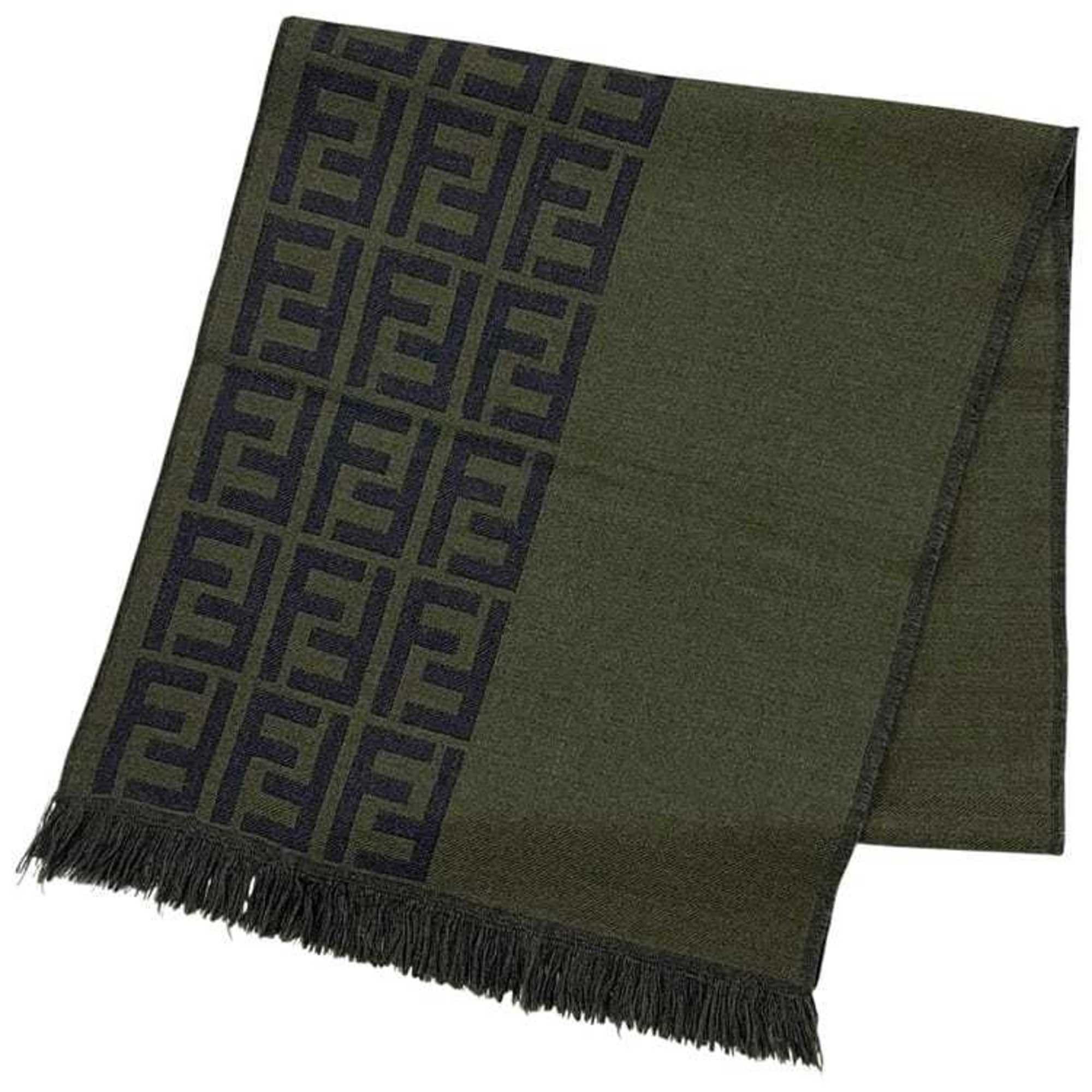 Fendi Fendi scarf ec-24554 khaki green Zucca wool 100% FENDI FF stole, lap blanket, men's and women's scarf, Size ONE SIZE - 2 Thumbnail