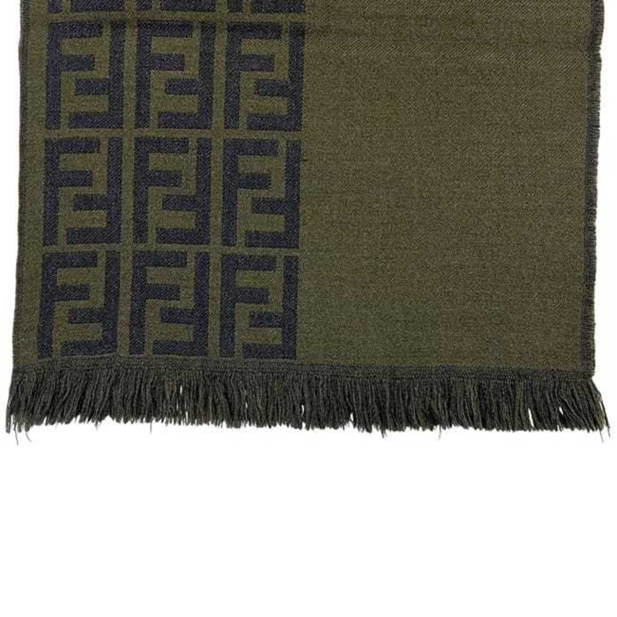 Fendi Fendi scarf ec-24554 khaki green Zucca wool 100% FENDI FF stole, lap blanket, men's and women's scarf, Size ONE SIZE - 5 Thumbnail