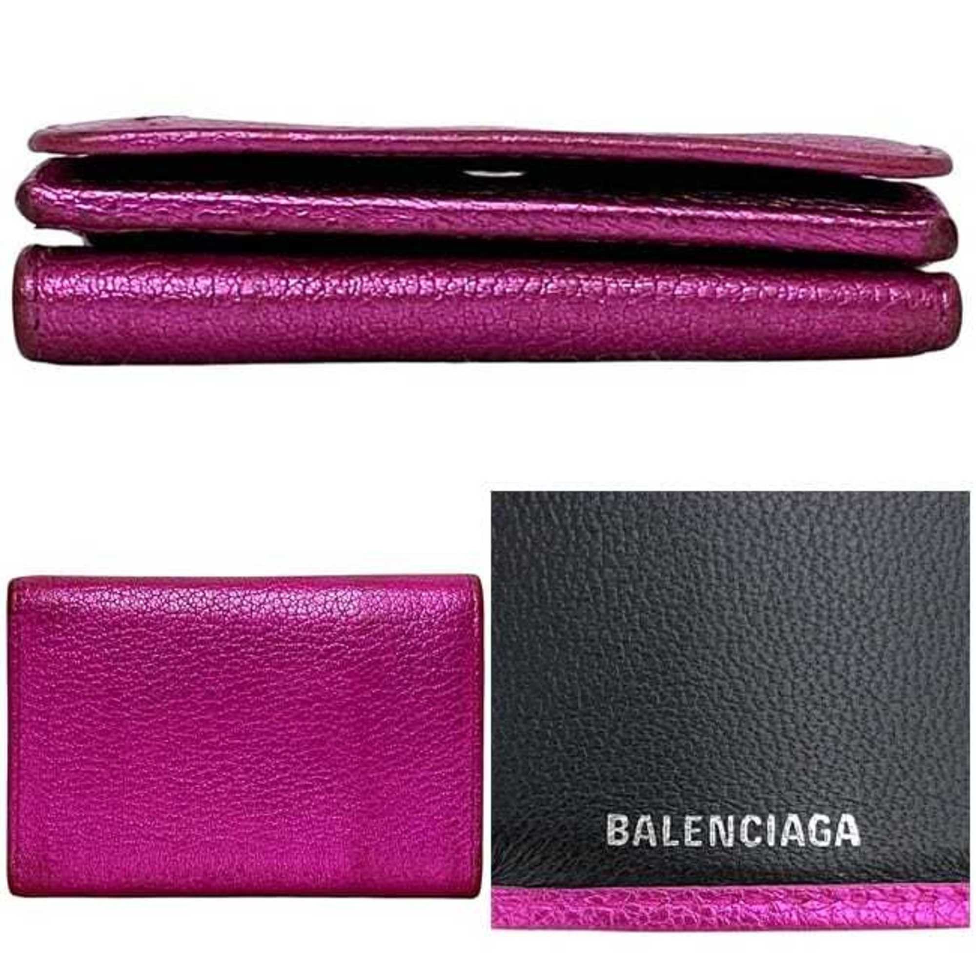 Balenciaga Balenciaga Tri-fold Wallet ec-24584 Pink Everyday 551921 5660 X 527538 Leather BALENCIAGA Compact Mini Folding Men's Women's Metallic Size ONE SIZE - 3 Thumbnail