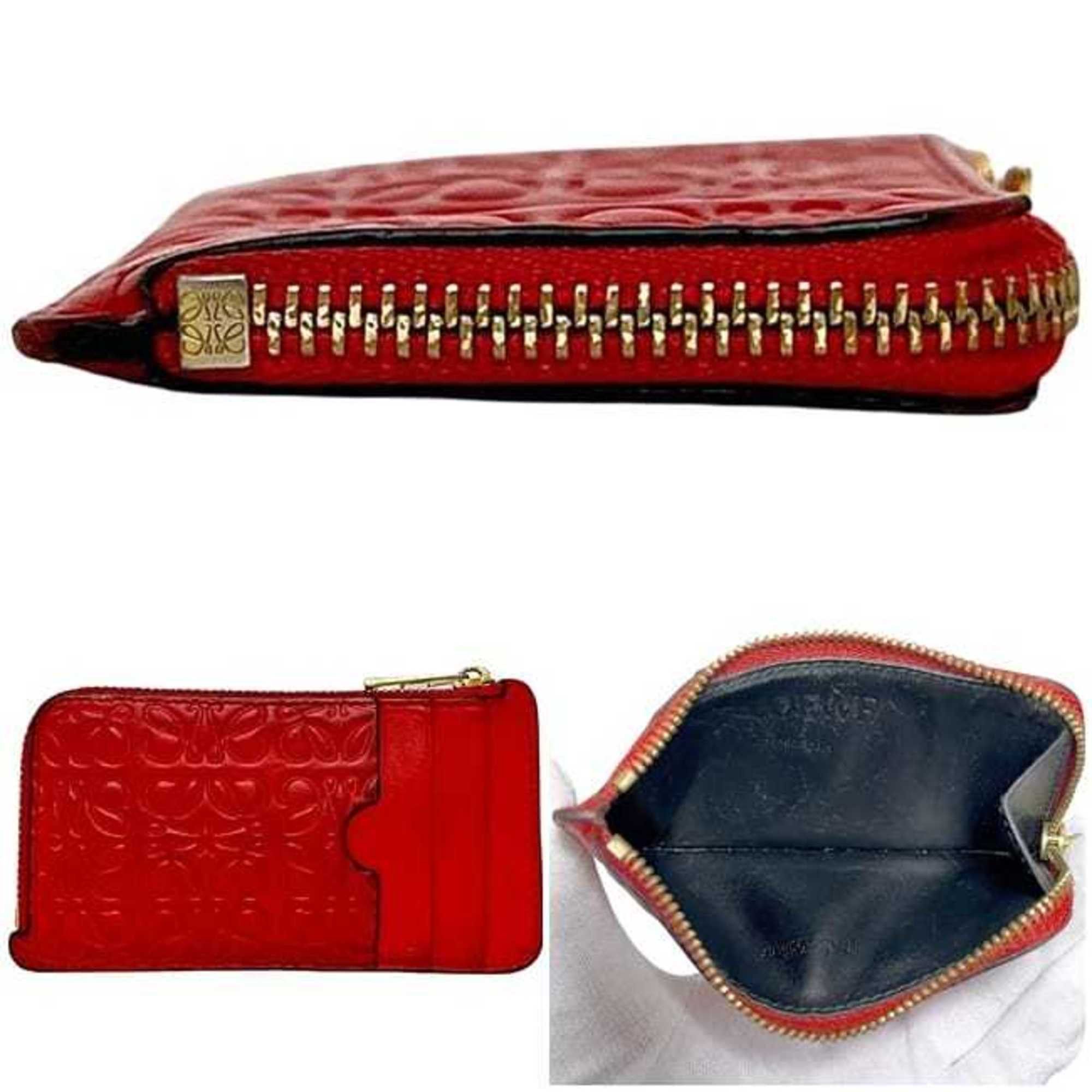Loewe Loewe coin case ec-24453, red, repeat anagram pattern C499Z40X04, L-shaped, leather, embossed, engraved, mini wallet, for men and women, 051703 Size ONE SIZE - 3 Thumbnail