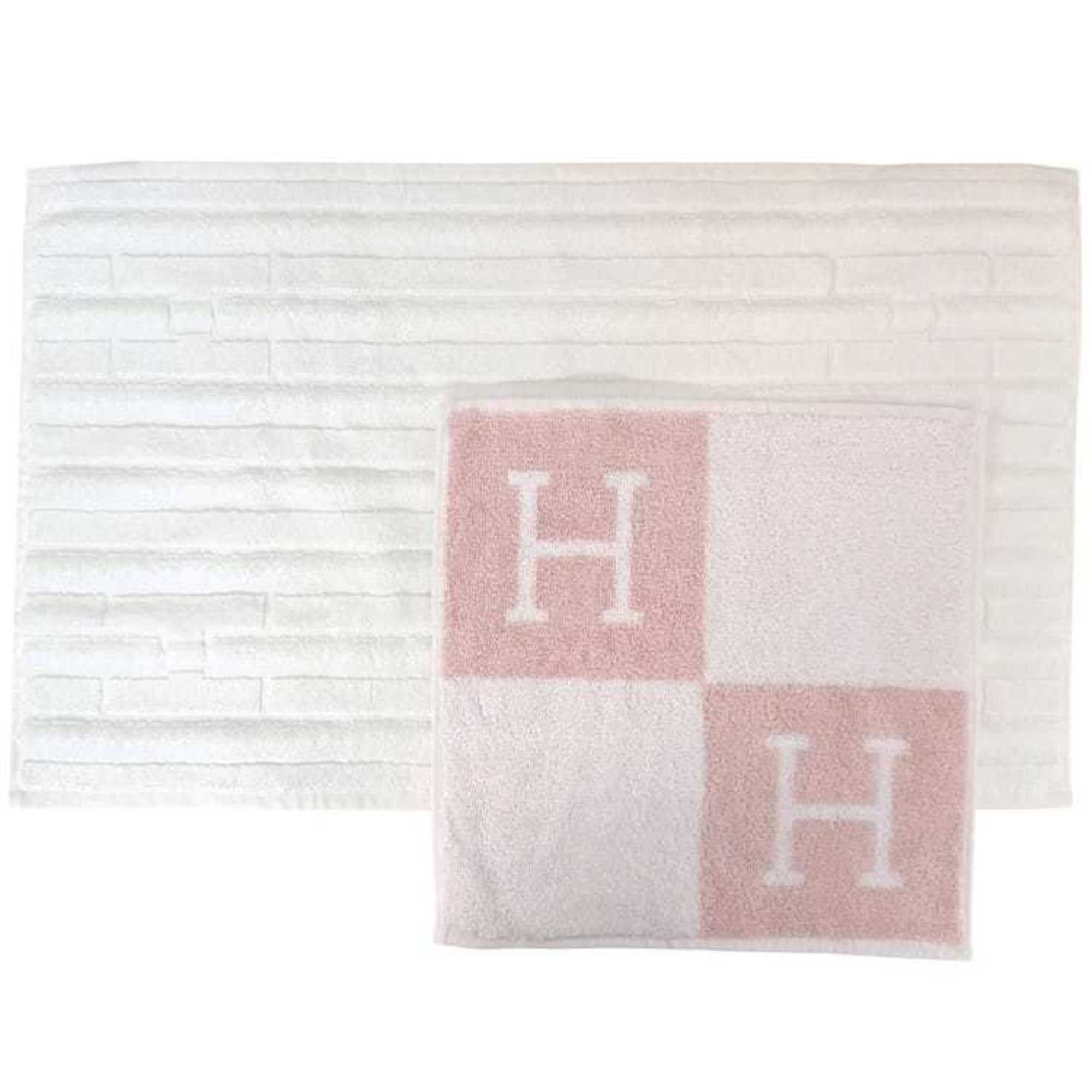 Hermes Hermes Hermès towel set (ec-24541) in pink and white. 102192M-02 101300M-16. Unused. 100% cotton. Also suitable for children's H white face towels. Suitable girls boys. Size ONE SIZE - 2 Thumbnail