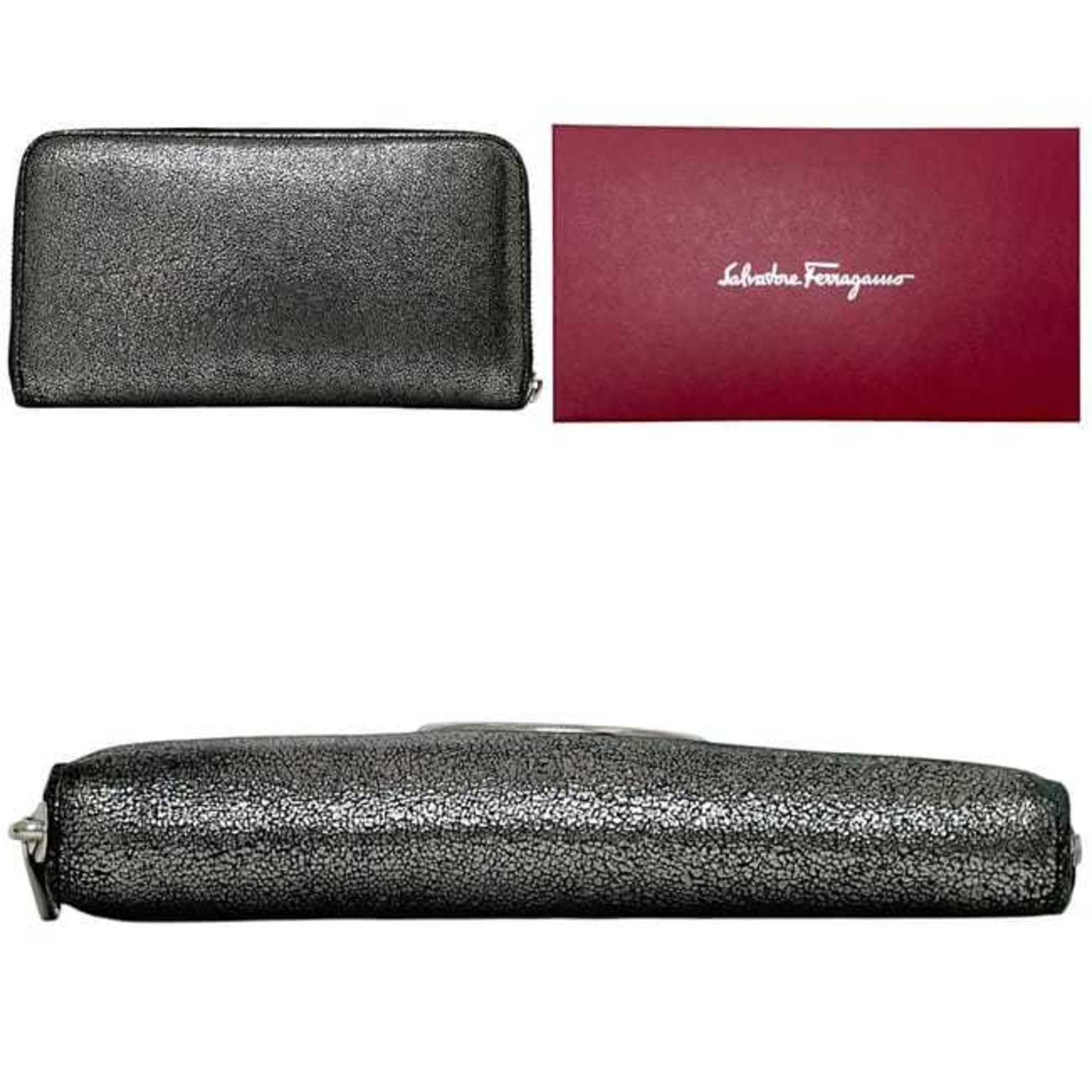 Salvatore Ferragamo Salvatore Ferragamo round long wallet ec-24560 metallic silver Gancini JL-22 D291 leather with hardware and glitter. Size ONE SIZE - 3 Thumbnail