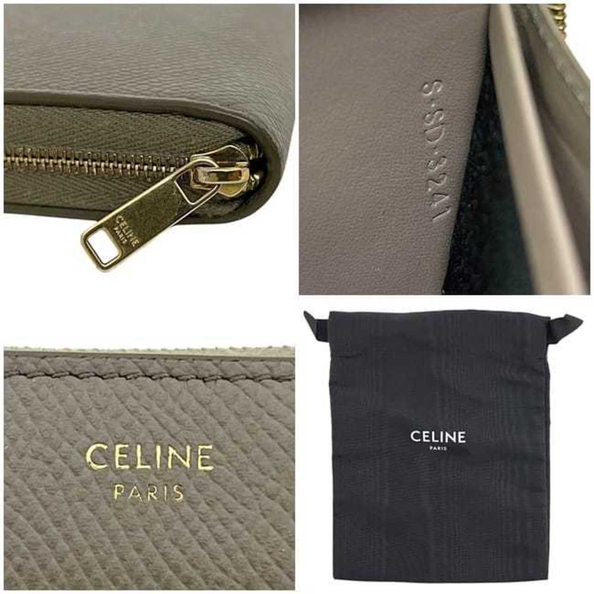Celine Celine Round Large Zip Wallet (ec-24472) Gray (10B553BEL.10BL) Leather (S-SD-3241) CELINE Grained Long for Men and Women Size ONE SIZE - 9 Thumbnail