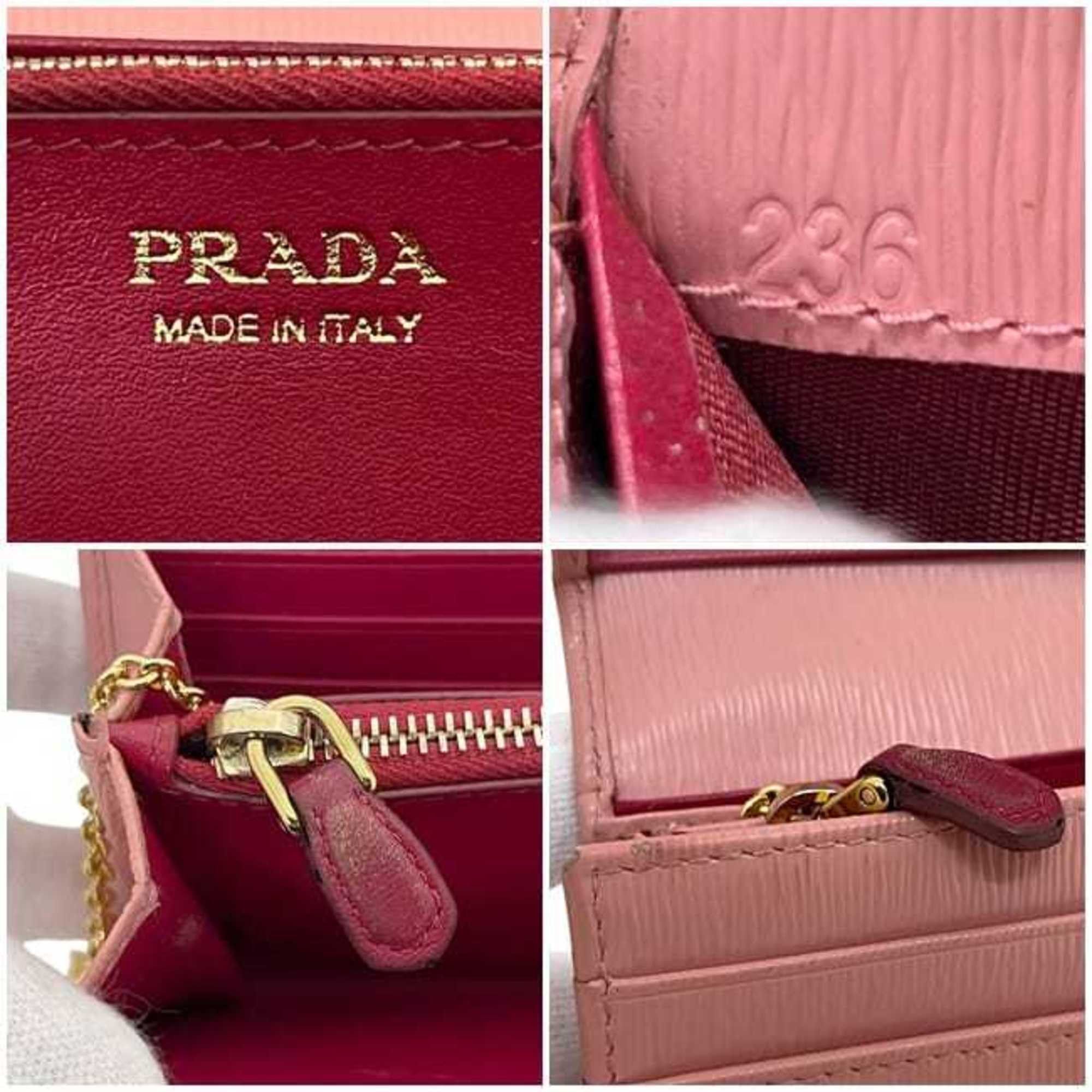 Prada Prada bifold long wallet ec-24468 pink 1MH132 leather with Vitello Move 236 PRADA gold hardware, pass and card slots, women's hardware Size ONE SIZE - 6 Thumbnail