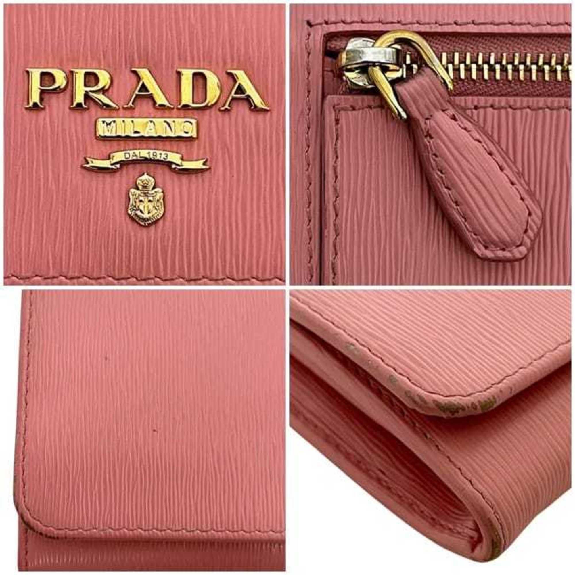 Prada Prada bifold long wallet ec-24468 pink 1MH132 leather with Vitello Move 236 PRADA gold hardware, pass and card slots, women's hardware Size ONE SIZE - 4 Thumbnail