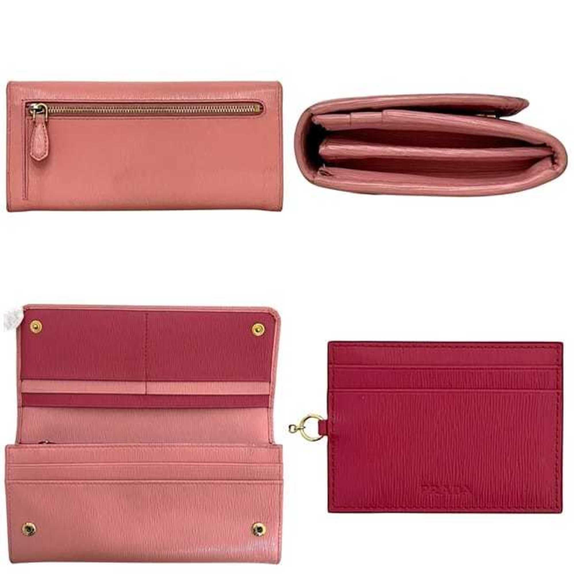 Prada Prada bifold long wallet ec-24468 pink 1MH132 leather with Vitello Move 236 PRADA gold hardware, pass and card slots, women's hardware Size ONE SIZE - 3 Thumbnail