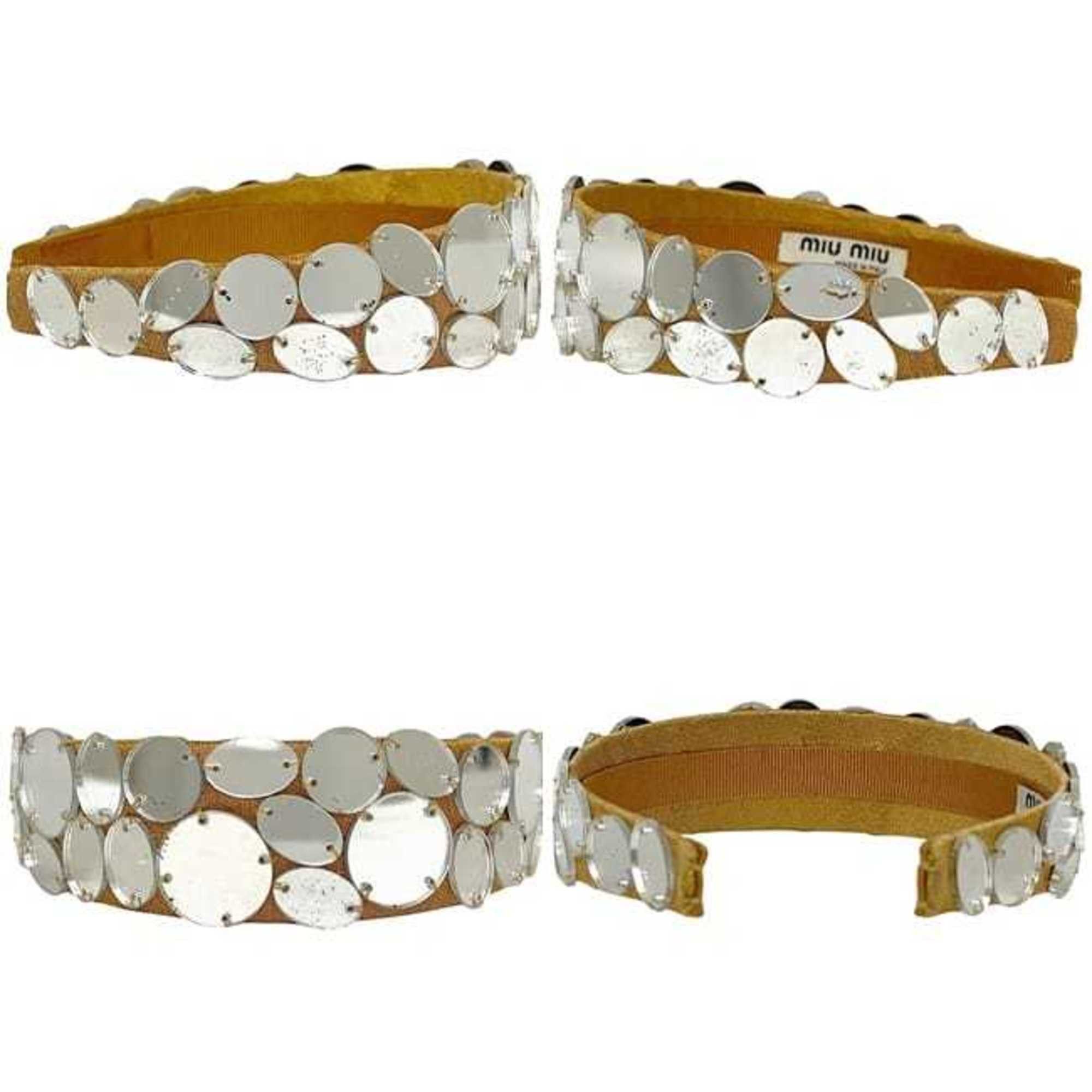 Miu Miu Miu Miu Miu headband ec-24536 beige silver canvas plastic hair mirror dot women's Size ONE SIZE - 3 Thumbnail