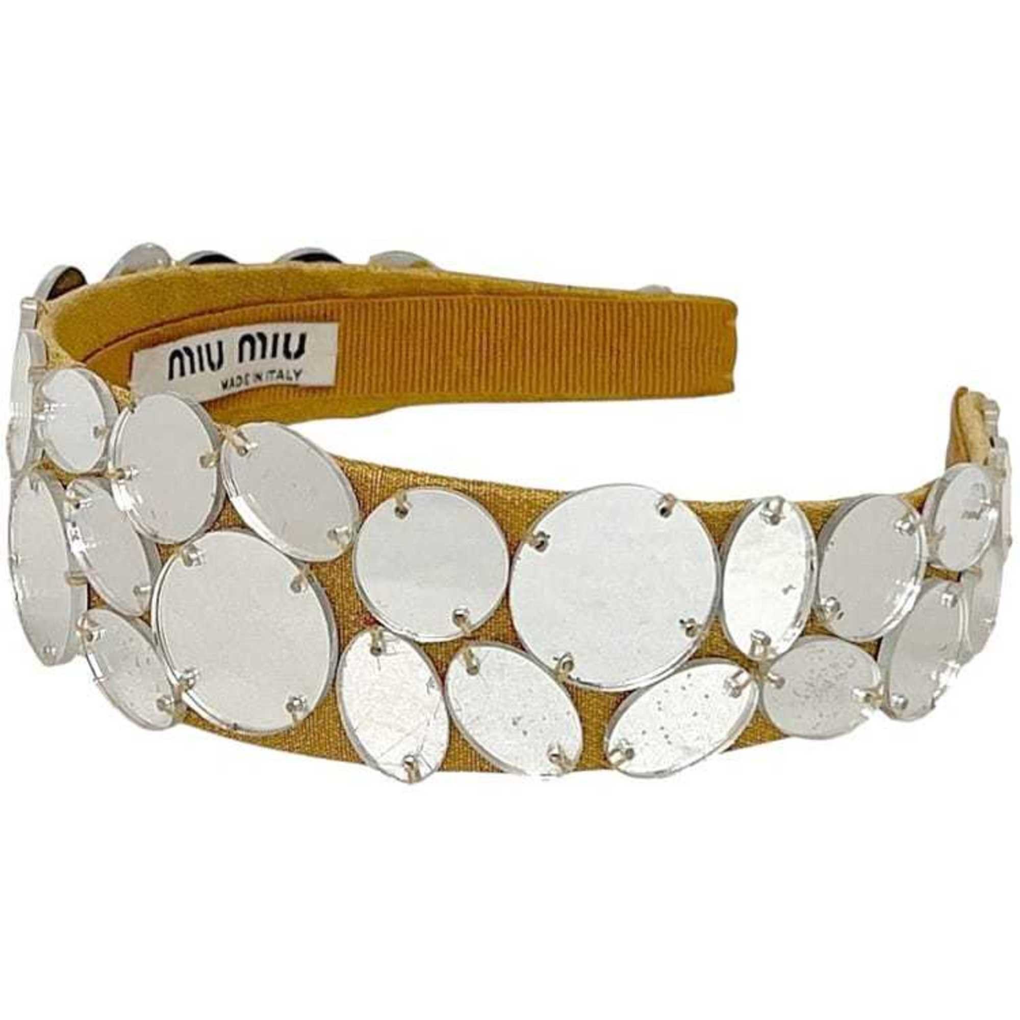 Miu Miu Miu Miu Miu headband ec-24536 beige silver canvas plastic hair mirror dot women's Size ONE SIZE - 2 Thumbnail