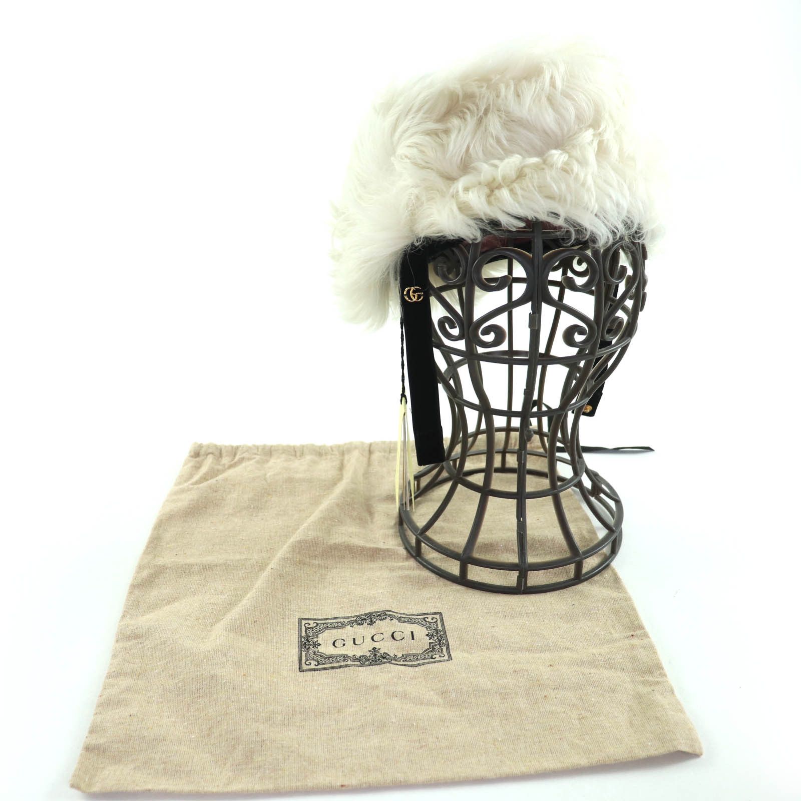 Gucci Gucci Gucci GGMetal Lamb Fur Hat Natural Material Hats 763498 DUTY FREE for USA Size ONE SIZE - 2 Thumbnail