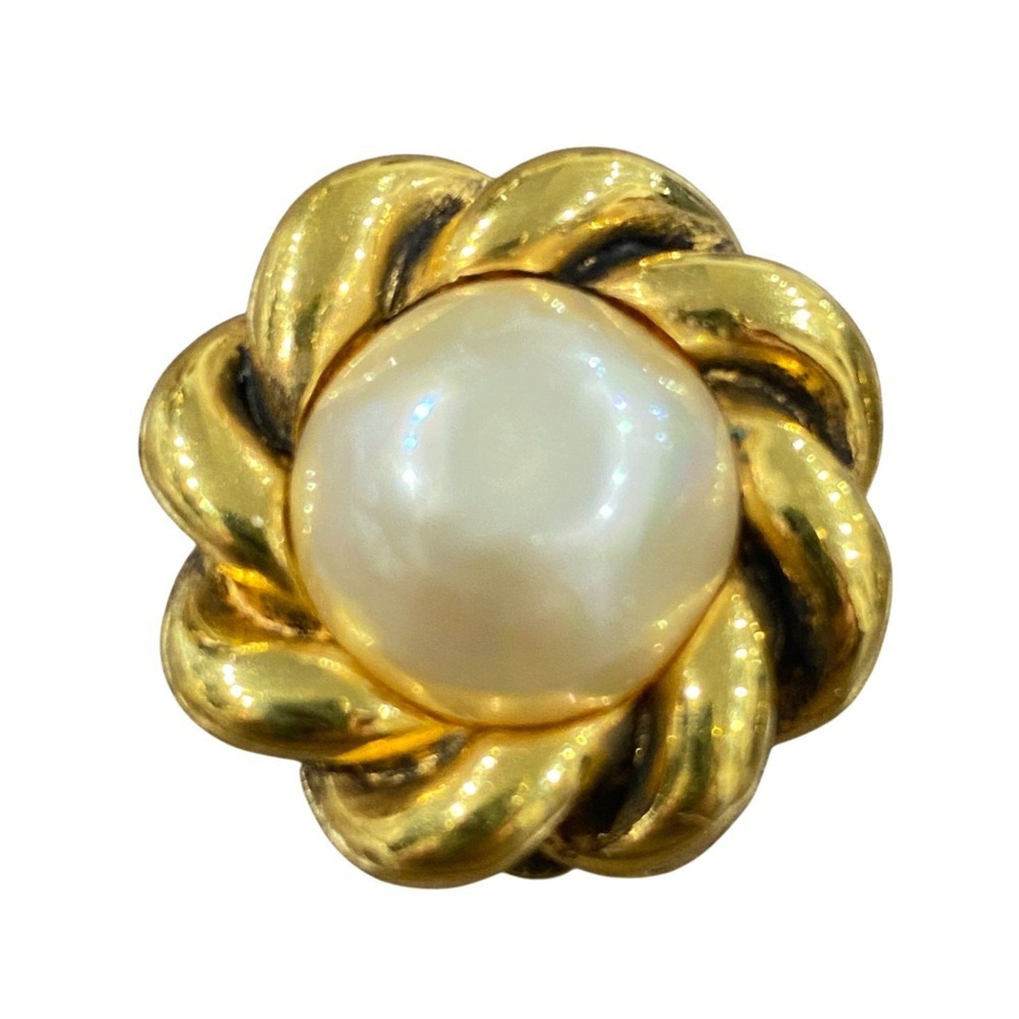 Chanel CHANEL Vintage Rope Twist Design Faux Pearl Earrings, Gold and White, Women's Size ONE SIZE - 2 Thumbnail