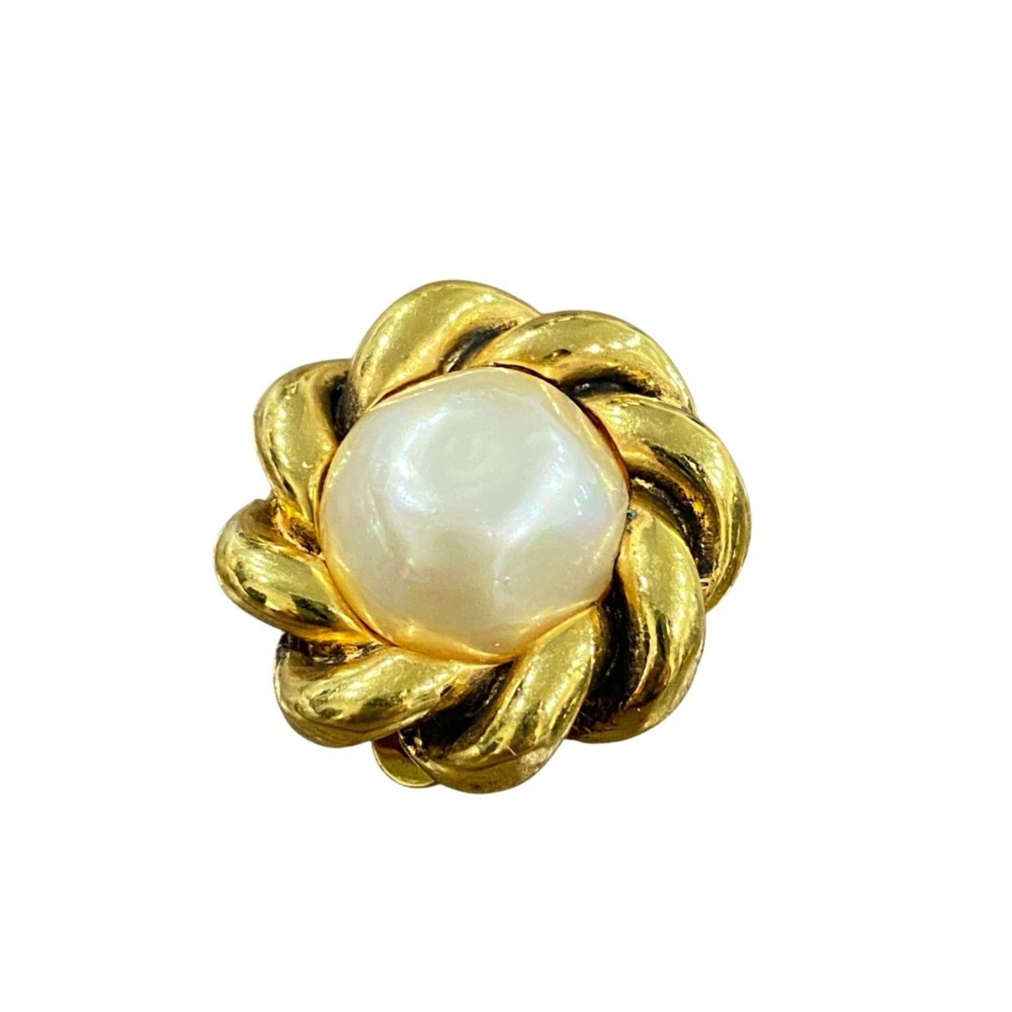 Chanel CHANEL Vintage Rope Twist Design Faux Pearl Earrings, Gold and White, Women's Size ONE SIZE - 3 Thumbnail