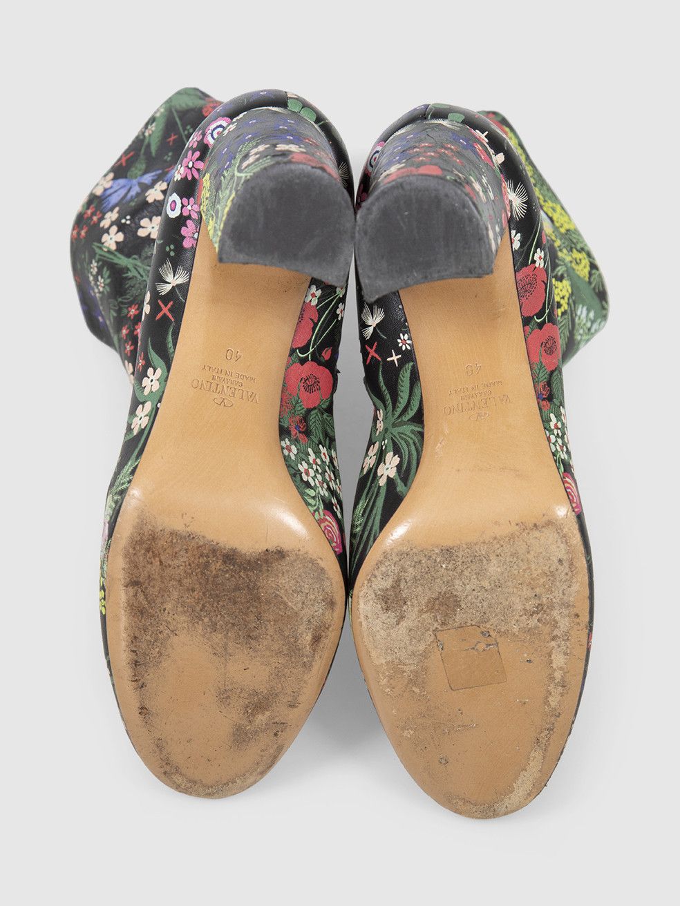 Floral Print Leather Heeled Boots