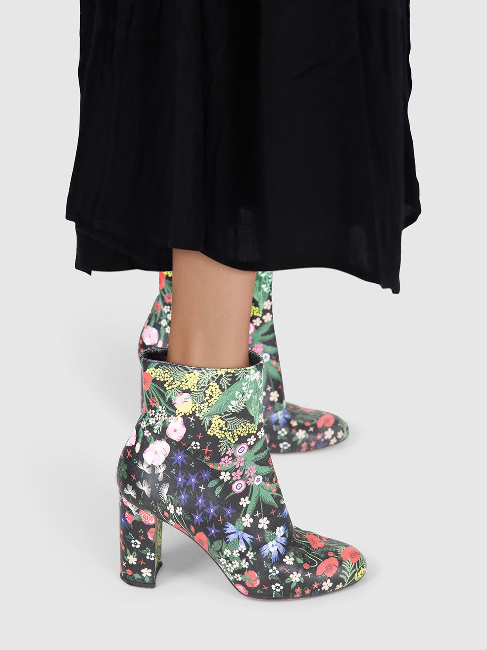 Floral Print Leather Heeled Boots