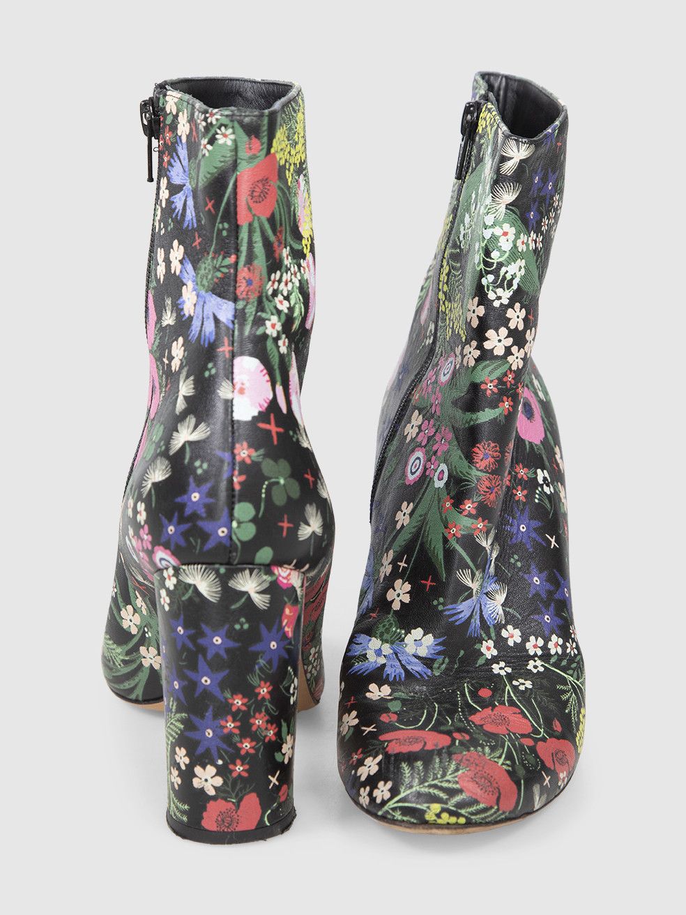 Floral Print Leather Heeled Boots