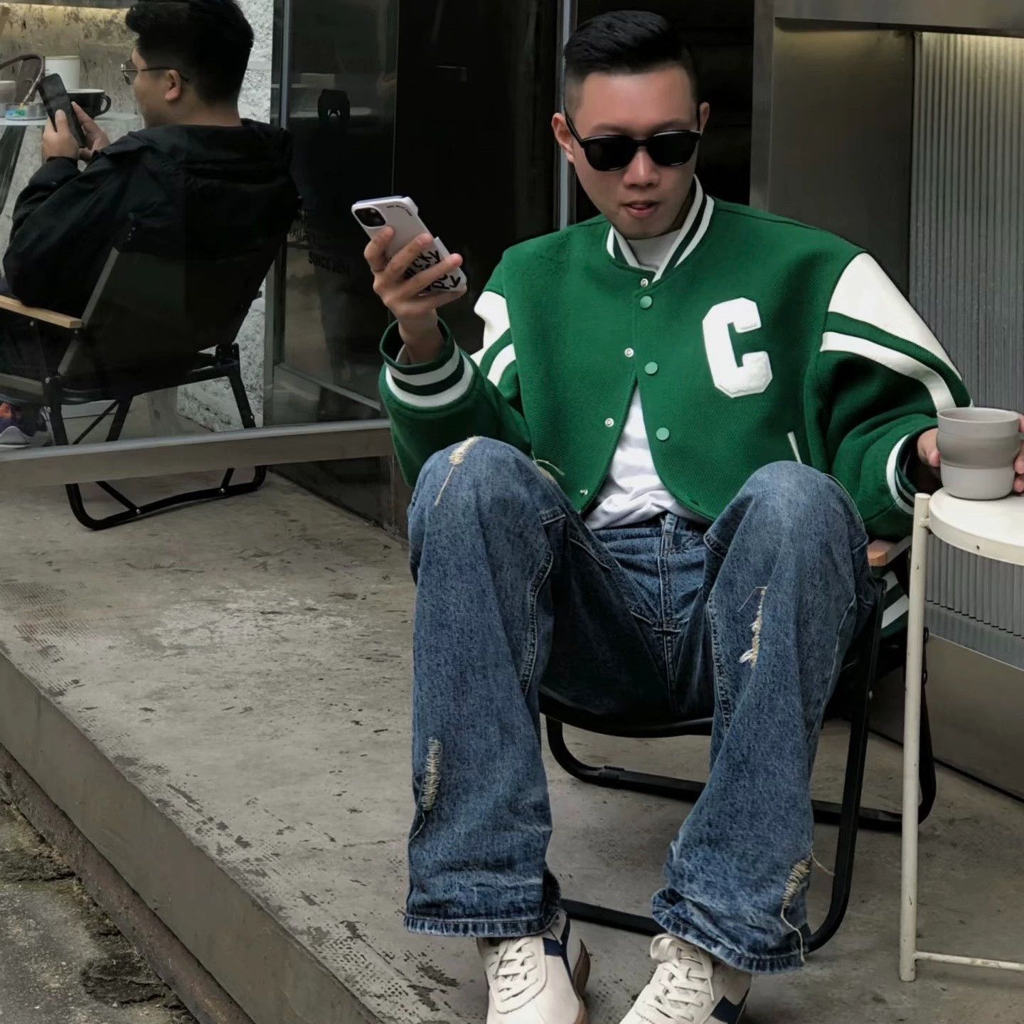 Celine celine letter patch baseball jacket in green Size US L / EU 52-54 / 3 - 7 Thumbnail