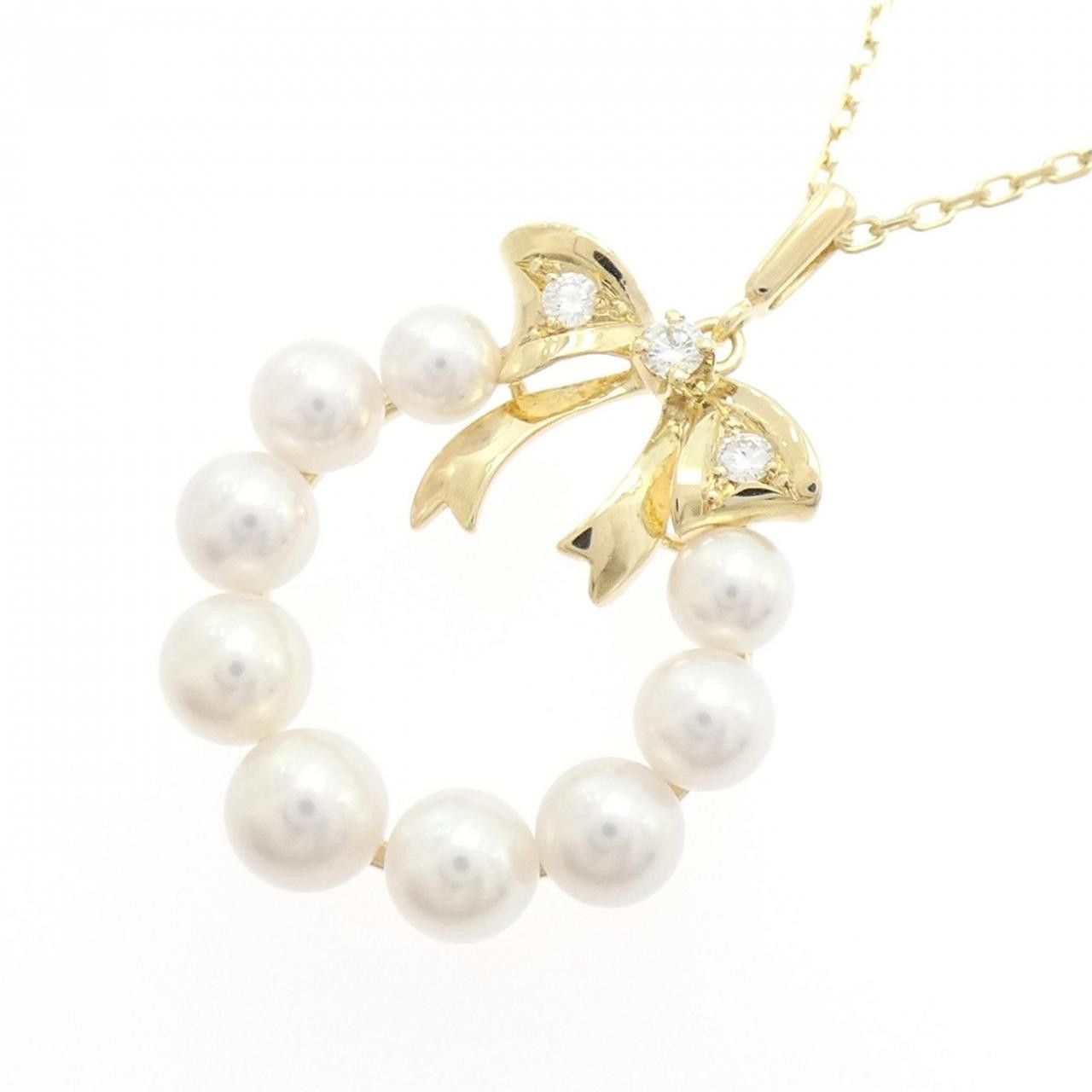 Mikimoto Mikimoto Mikimoto Ribbon Au750 Akoya Pearl Diamond Necklace Metal Necklace DUTY FREE for USA Size ONE SIZE - 3 Thumbnail