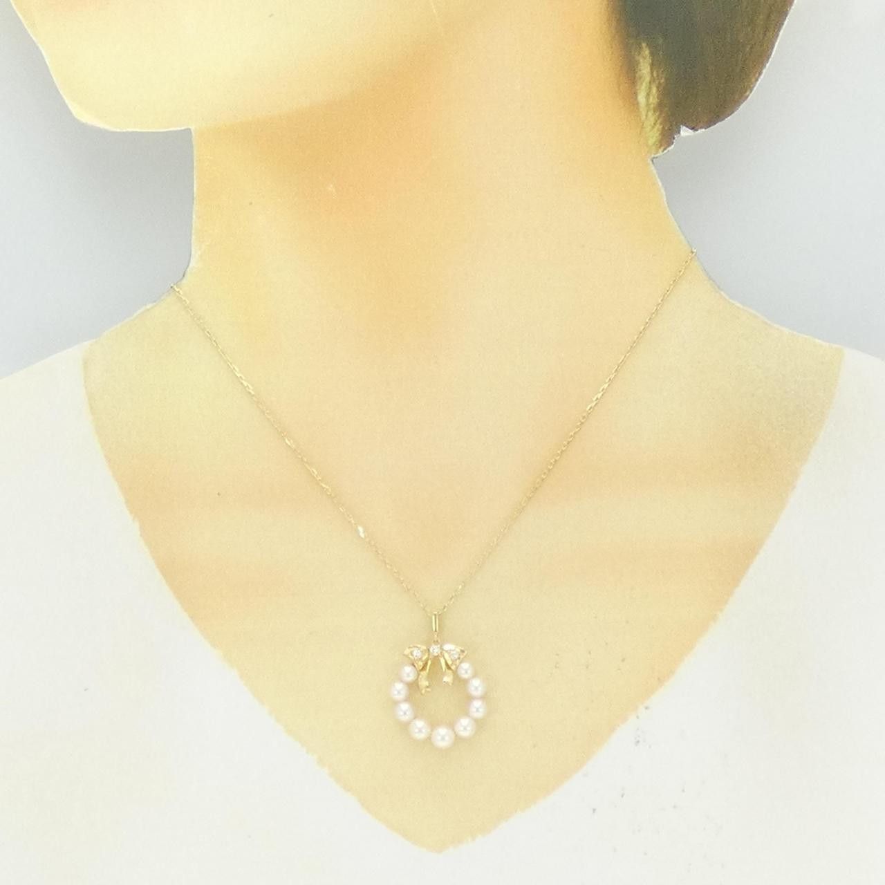 Mikimoto Mikimoto Mikimoto Ribbon Au750 Akoya Pearl Diamond Necklace Metal Necklace DUTY FREE for USA Size ONE SIZE - 6 Thumbnail