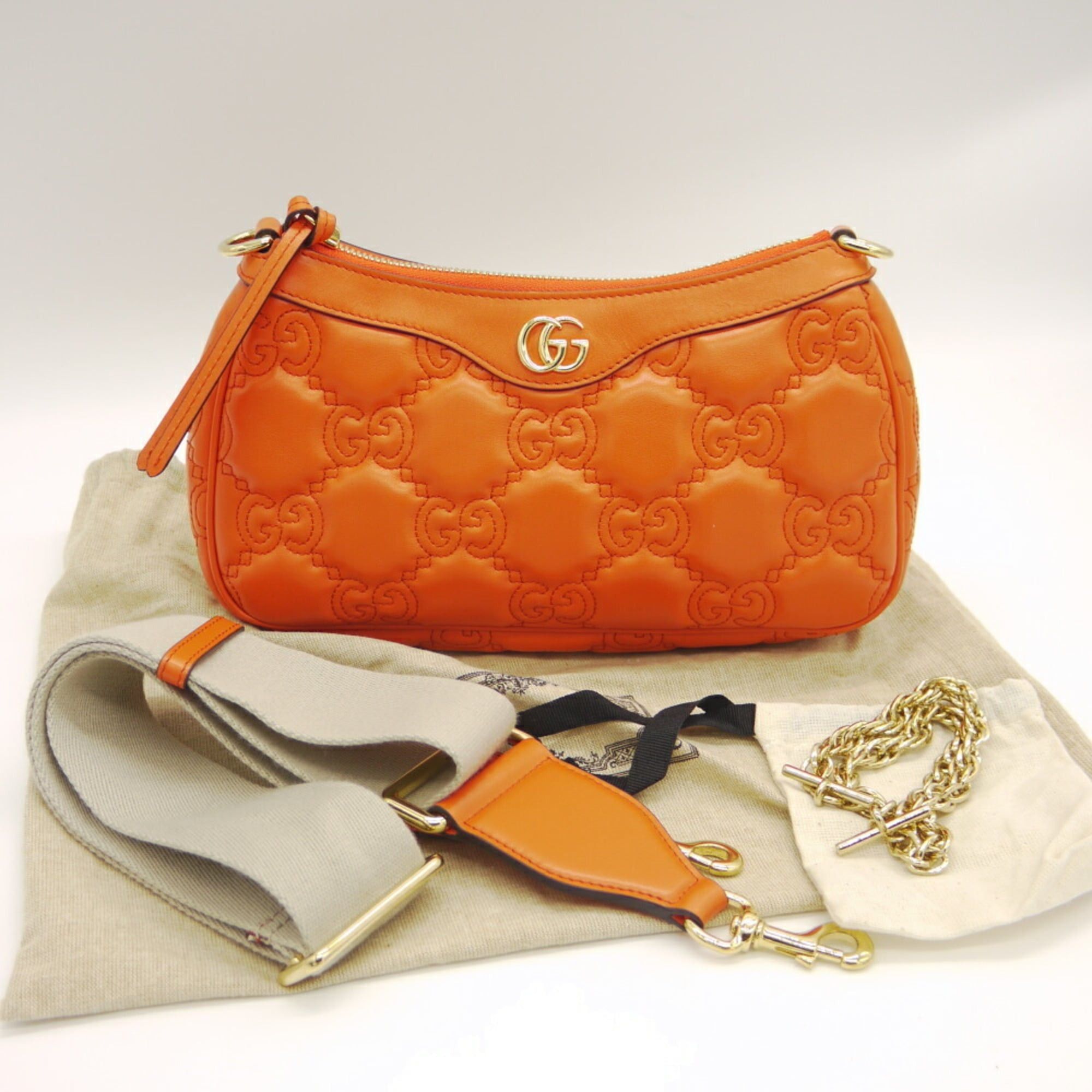 Gucci GUCCI GG Matelasse Leather Handbag Chain Shoulder Bag 341504 493075 Orange Size ONE SIZE - 10 Thumbnail