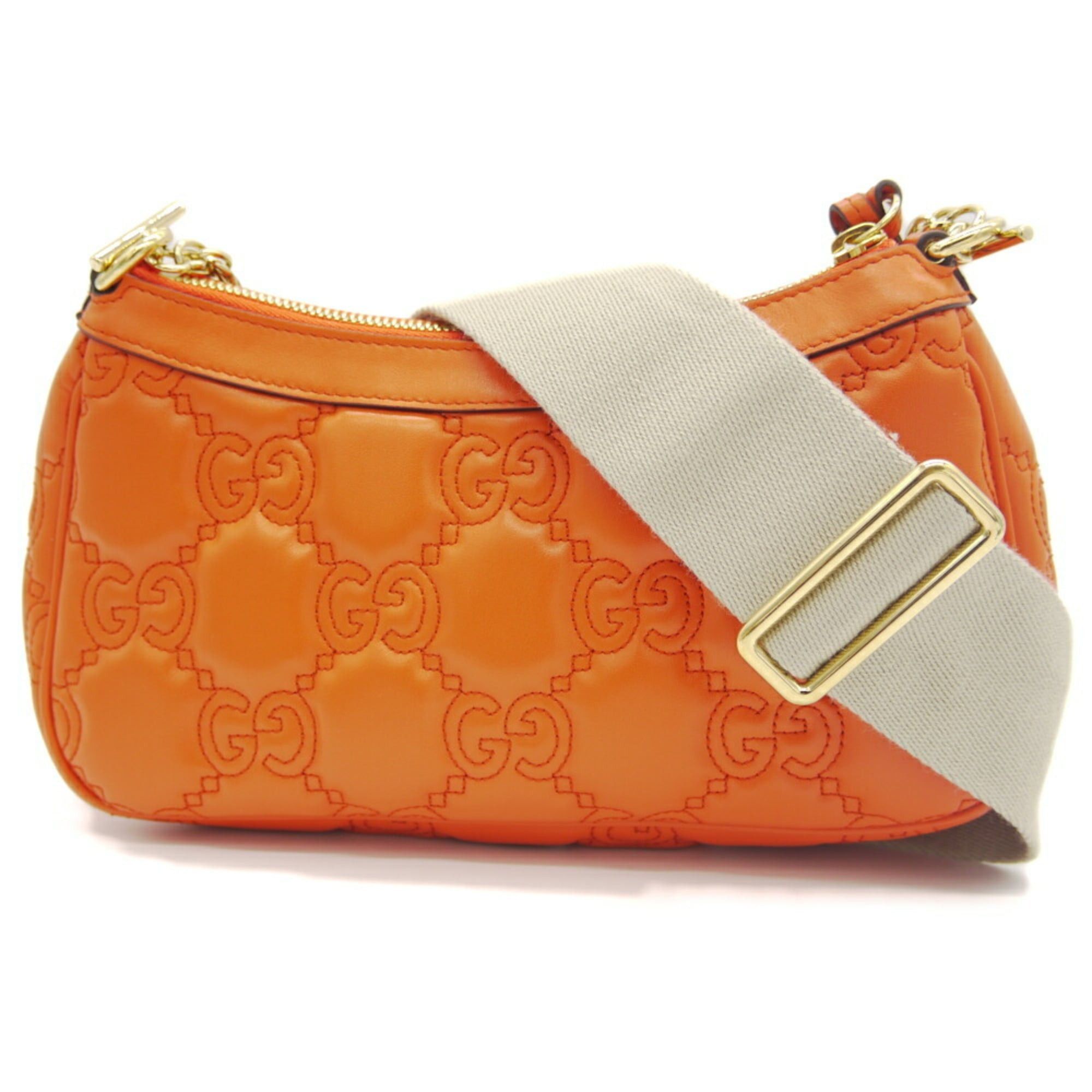 Gucci GUCCI GG Matelasse Leather Handbag Chain Shoulder Bag 341504 493075 Orange Size ONE SIZE - 2 Thumbnail
