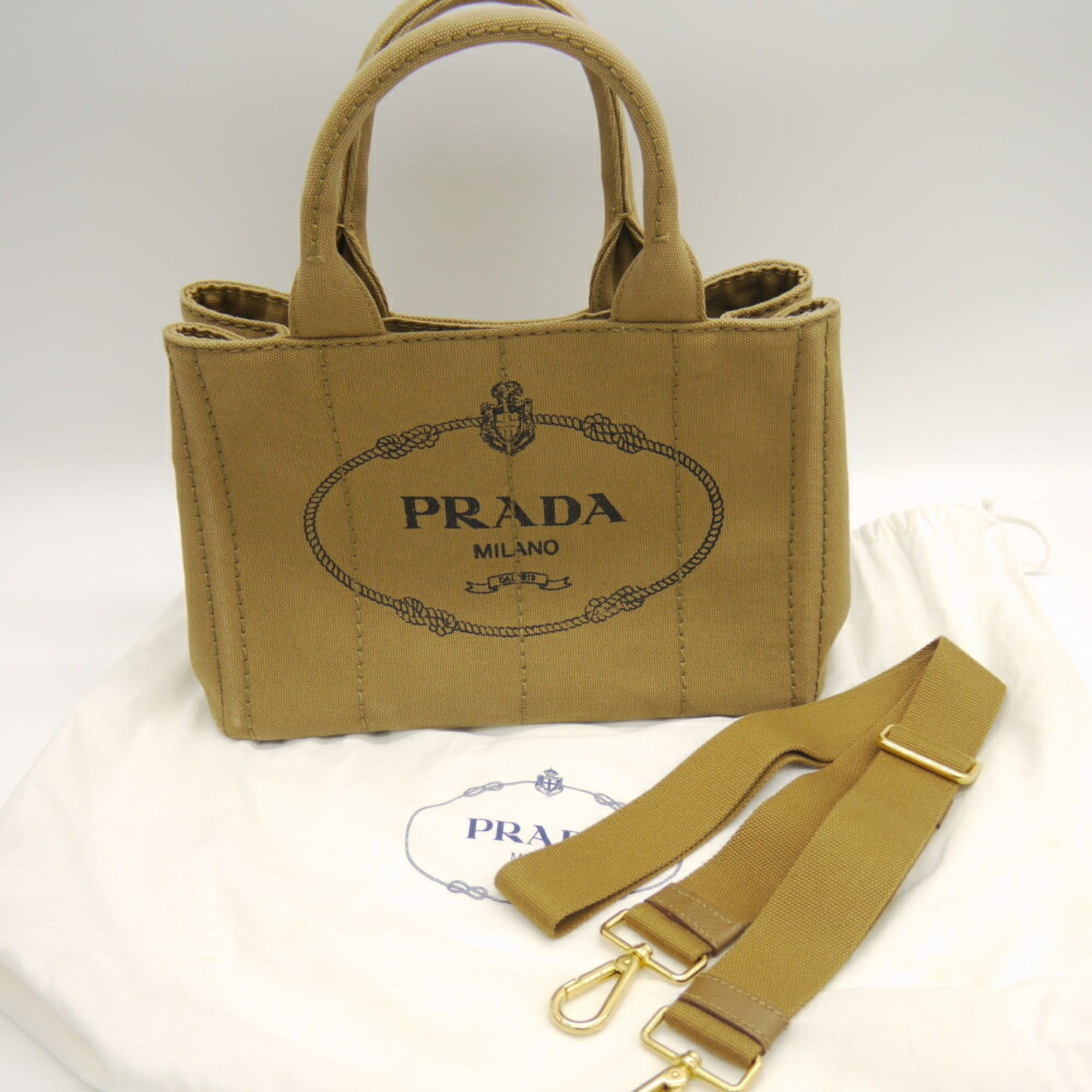 Prada Canapa Handbag 2-way Shoulder Bag Canvas Tobacco 1BG439