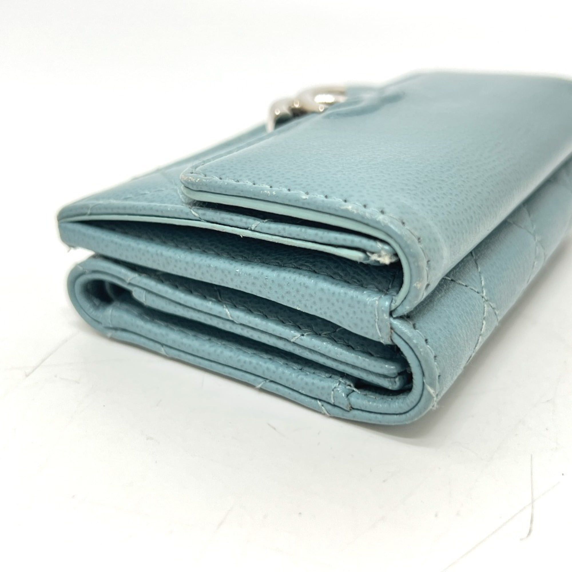 Chanel CHANEL Push Lock Half Coco Mark Compact Wallet, Tri-fold Leather Women's, Light Blue Size ONE SIZE - 3 Thumbnail
