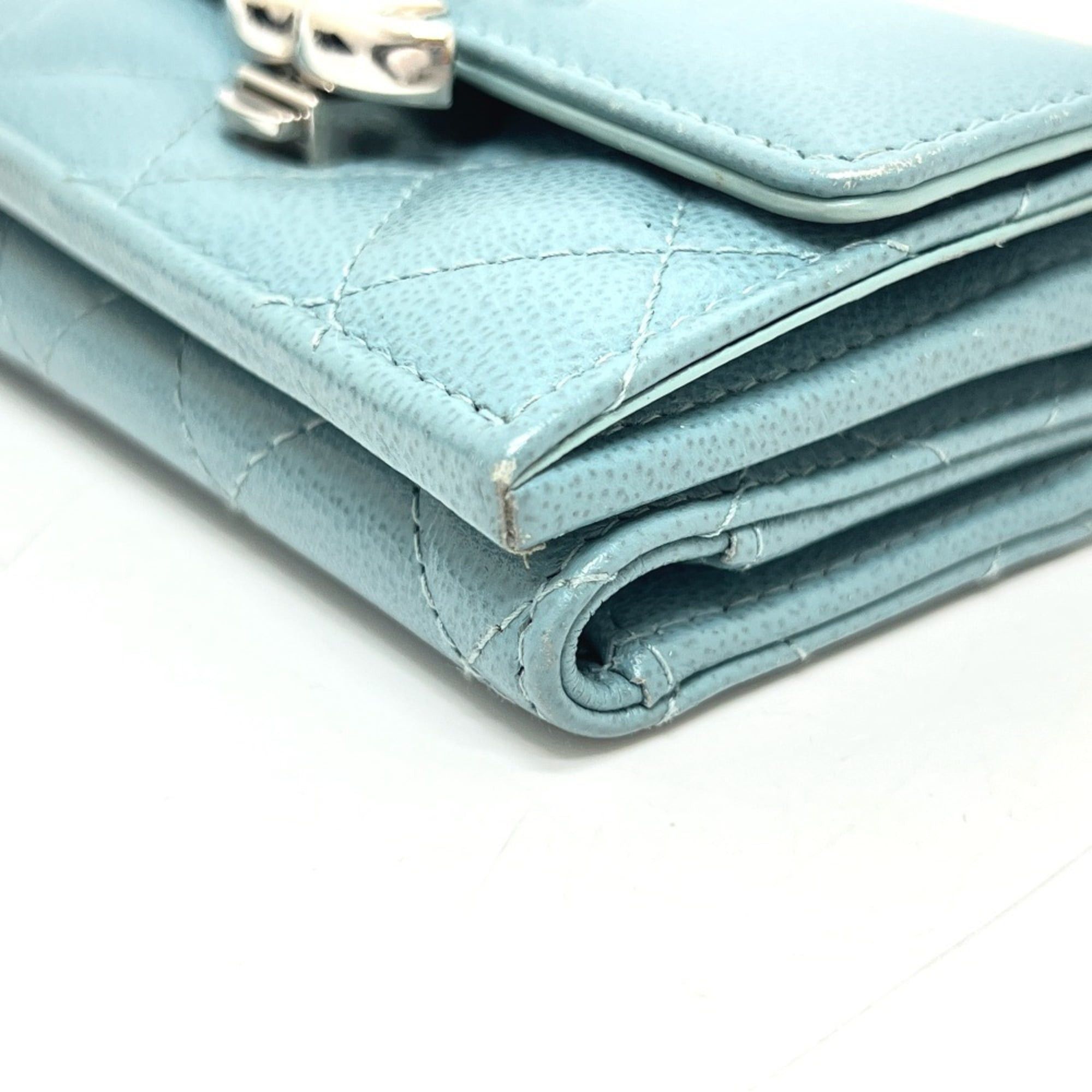 Chanel CHANEL Push Lock Half Coco Mark Compact Wallet, Tri-fold Leather Women's, Light Blue Size ONE SIZE - 6 Thumbnail