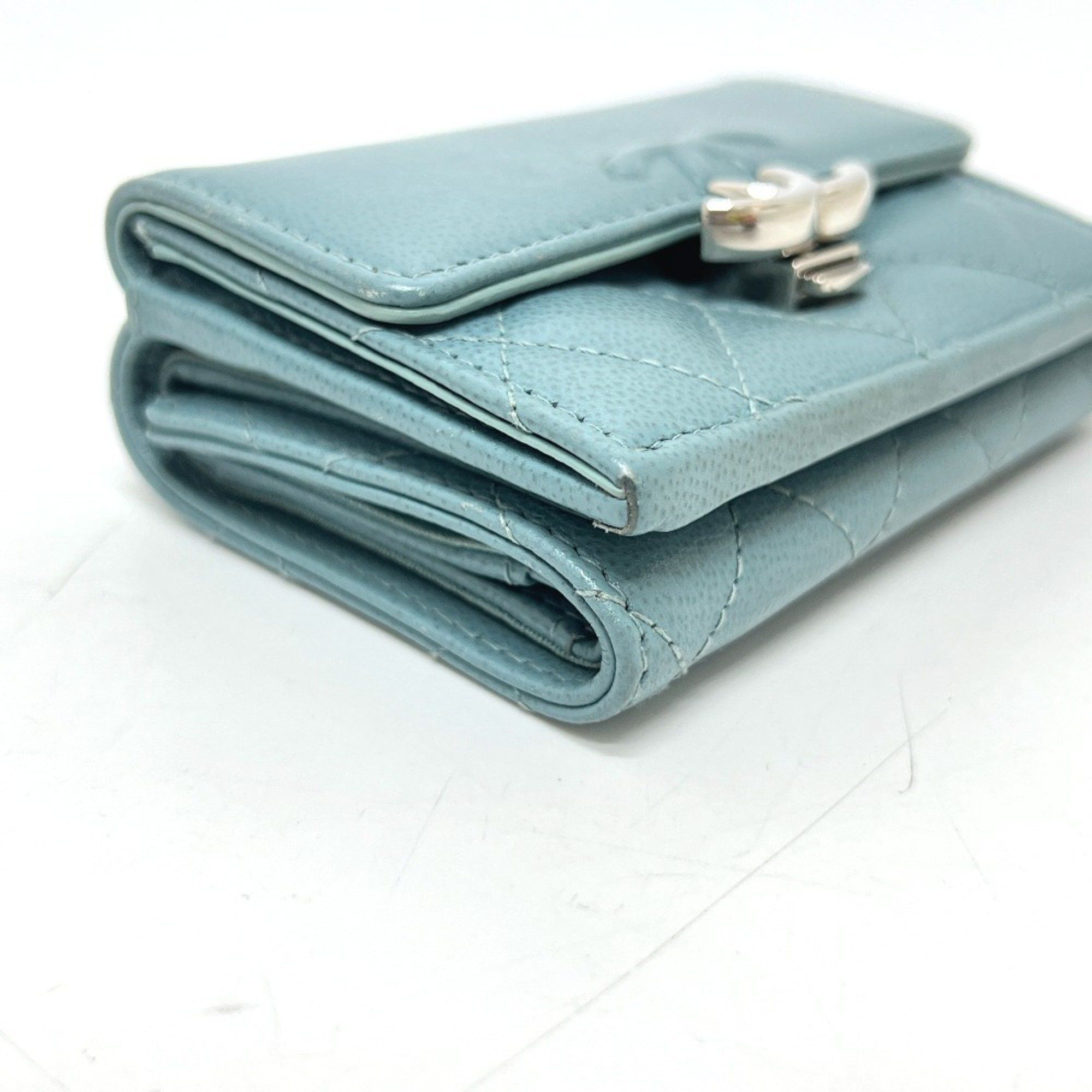 Chanel CHANEL Push Lock Half Coco Mark Compact Wallet, Tri-fold Leather Women's, Light Blue Size ONE SIZE - 5 Thumbnail