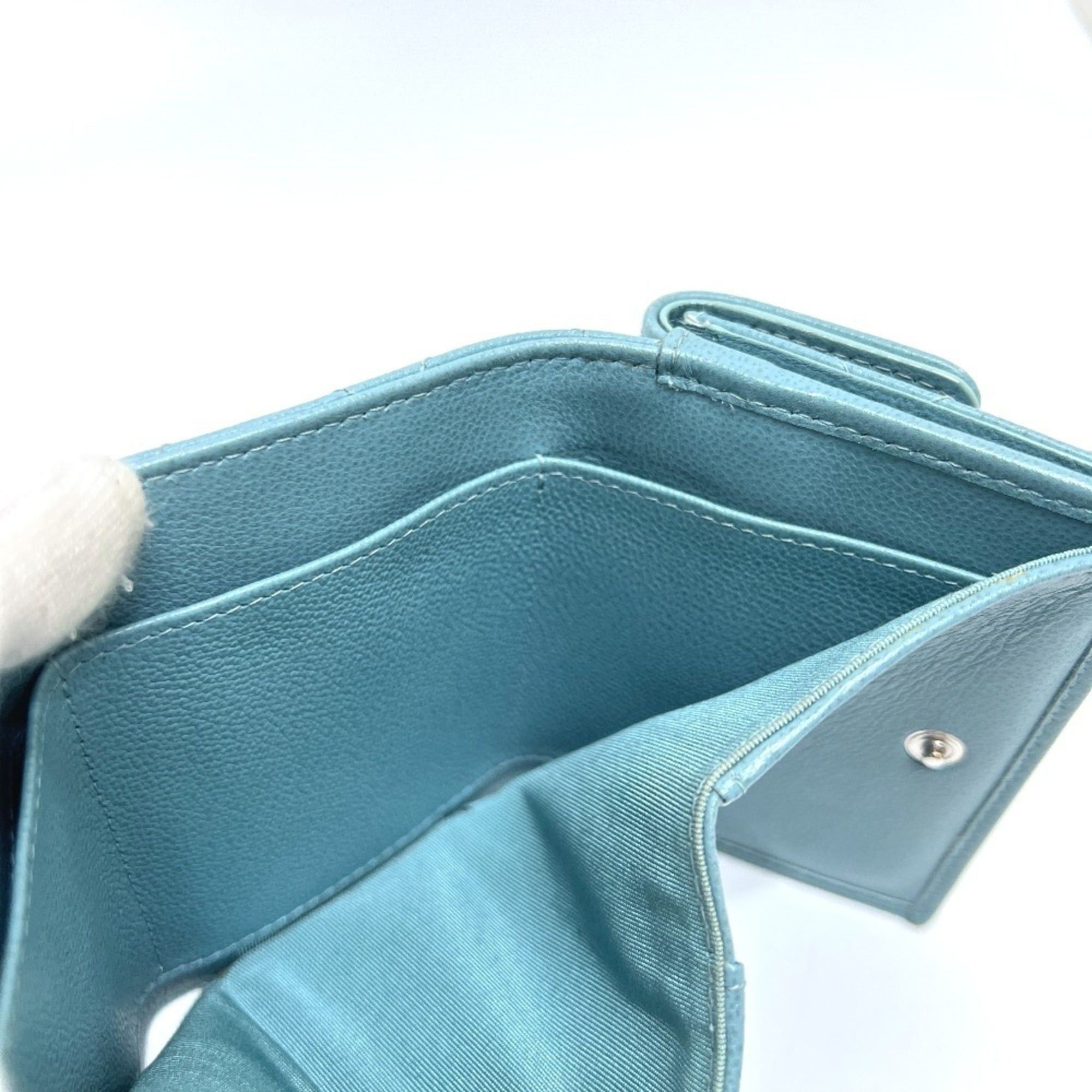 Chanel CHANEL Push Lock Half Coco Mark Compact Wallet, Tri-fold Leather Women's, Light Blue Size ONE SIZE - 11 Thumbnail