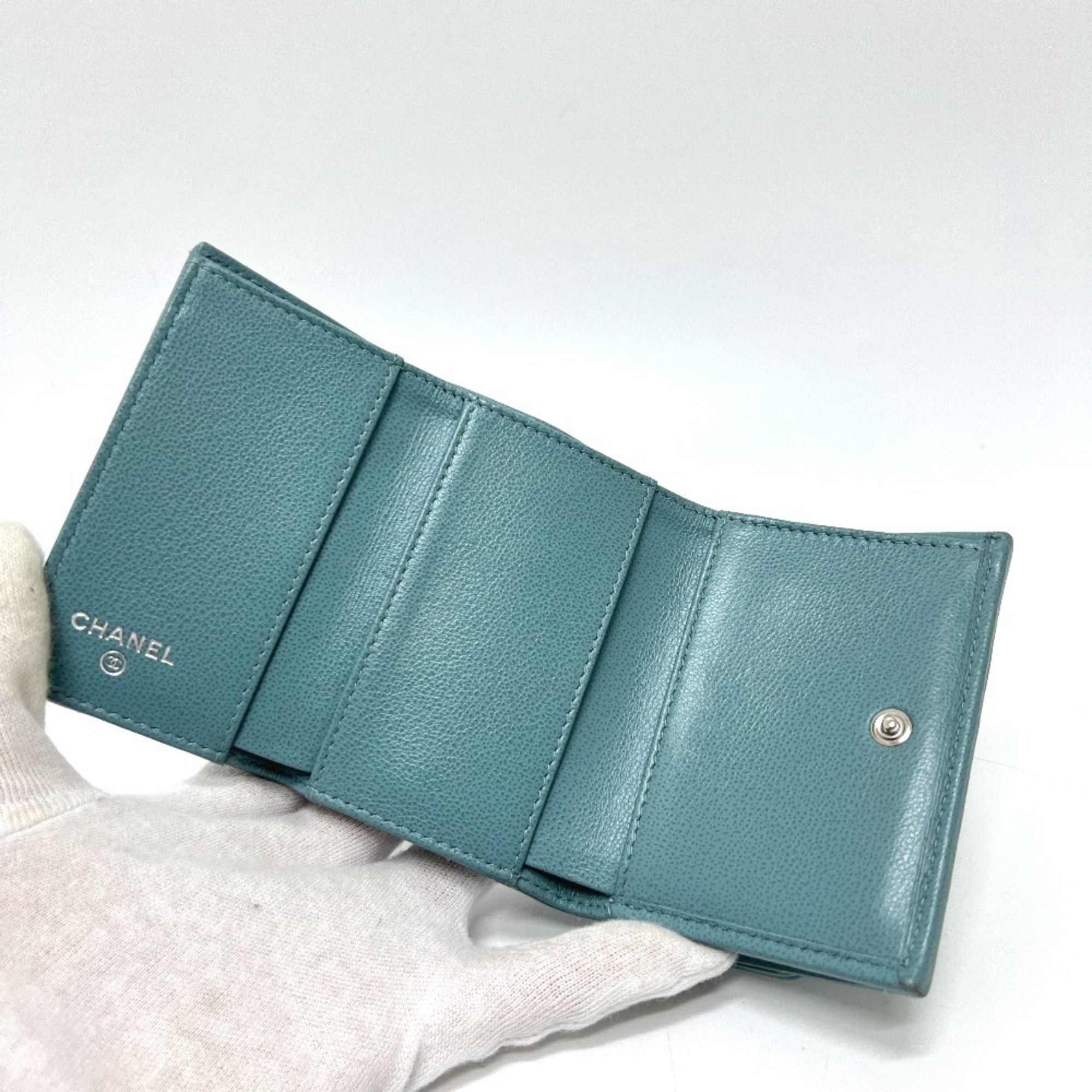 Chanel CHANEL Push Lock Half Coco Mark Compact Wallet, Tri-fold Leather Women's, Light Blue Size ONE SIZE - 10 Thumbnail