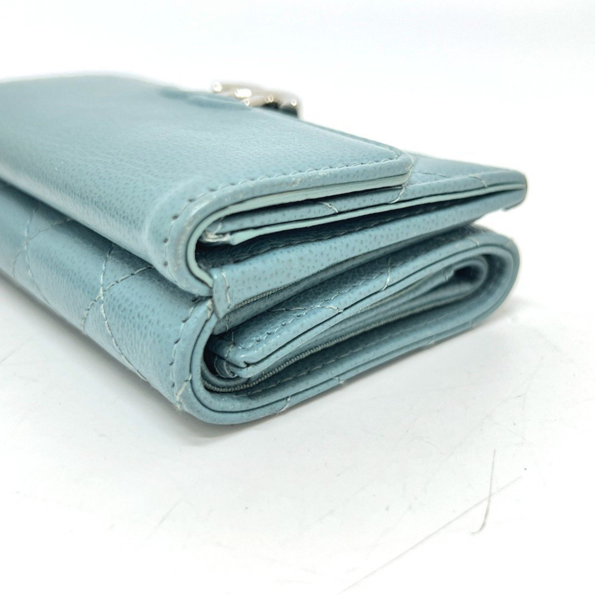 Chanel CHANEL Push Lock Half Coco Mark Compact Wallet, Tri-fold Leather Women's, Light Blue Size ONE SIZE - 4 Thumbnail