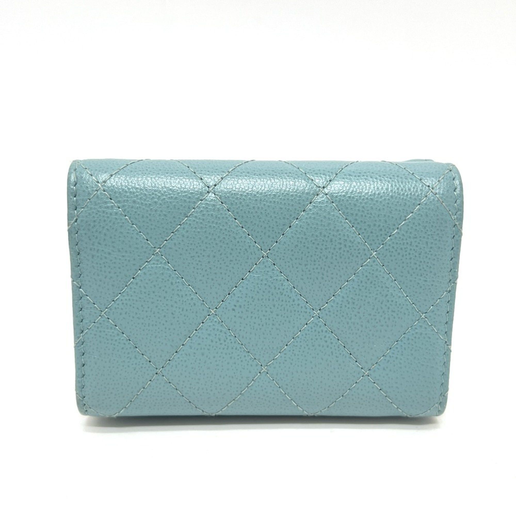 Chanel CHANEL Push Lock Half Coco Mark Compact Wallet, Tri-fold Leather Women's, Light Blue Size ONE SIZE - 2 Thumbnail