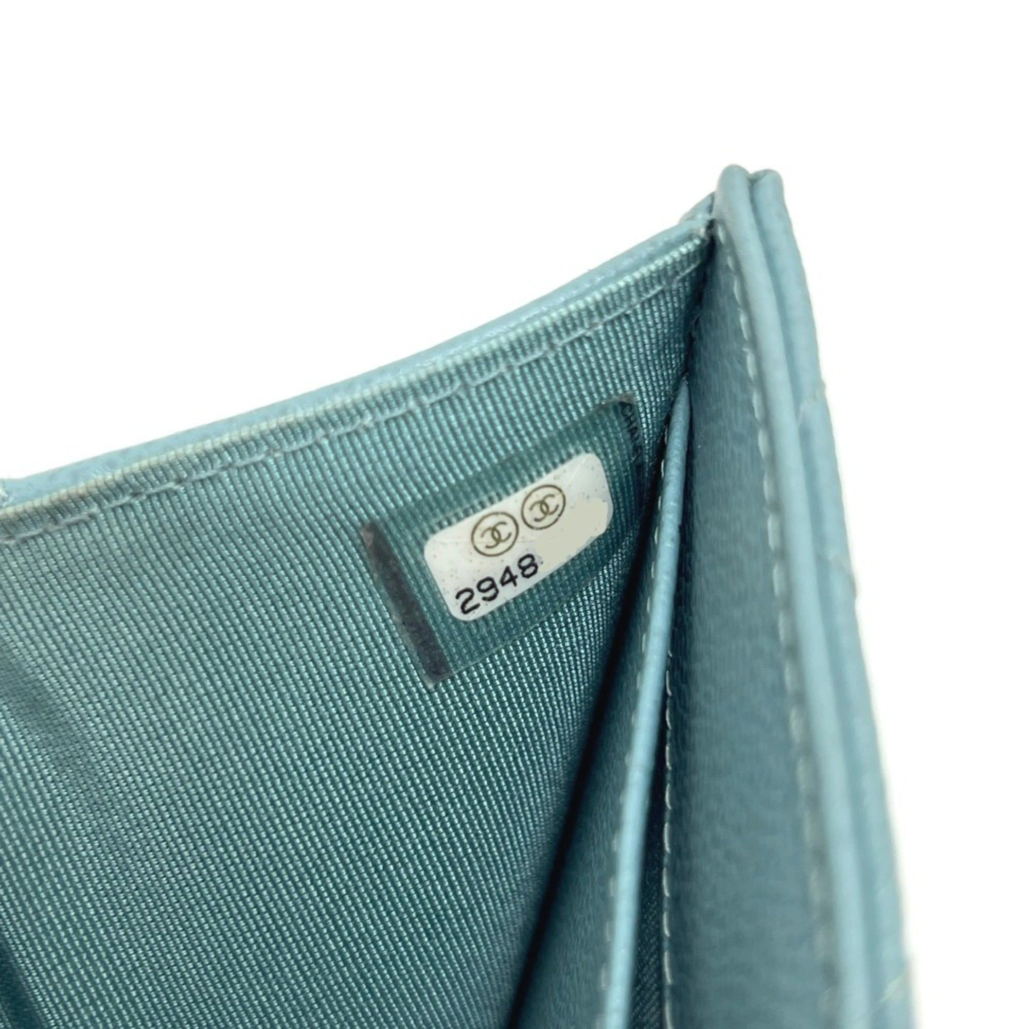 Chanel CHANEL Push Lock Half Coco Mark Compact Wallet, Tri-fold Leather Women's, Light Blue Size ONE SIZE - 12 Thumbnail