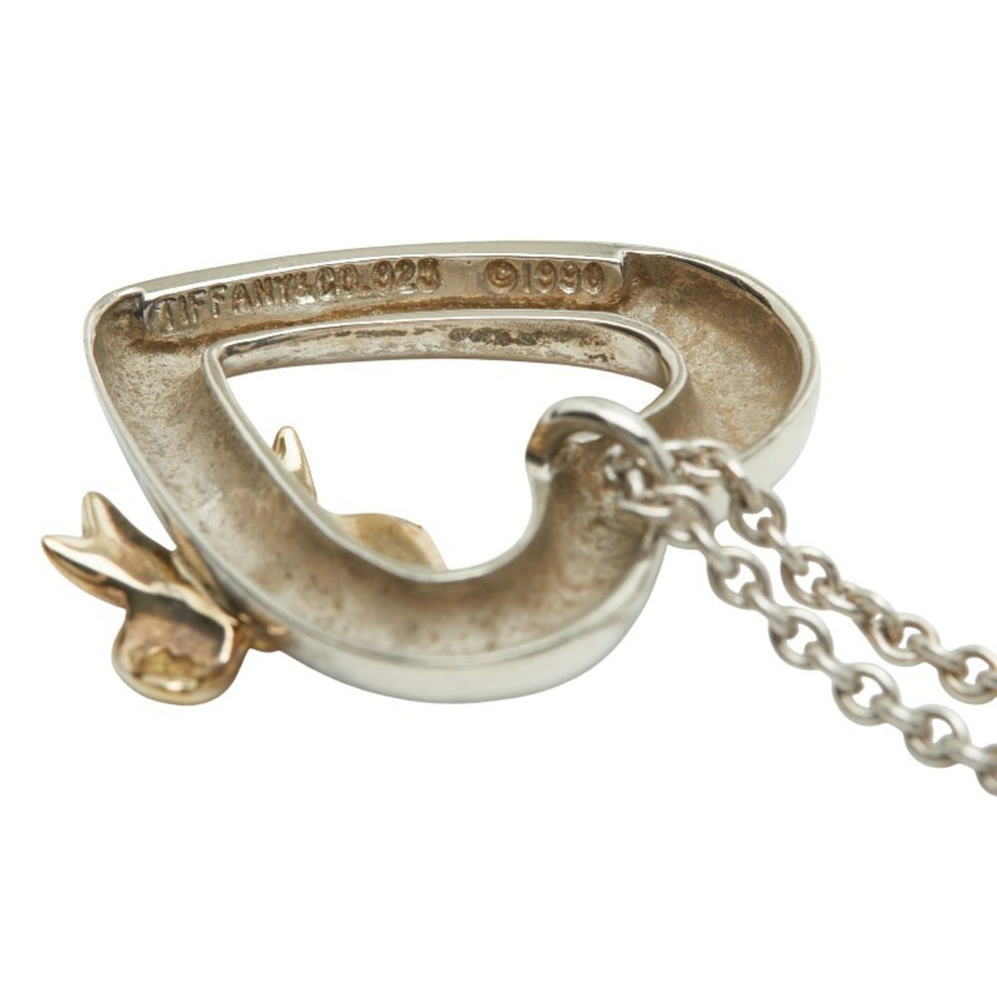 Tiffany & Co. Vintage Heart Ribbon Pendant Necklace in 925 Sterling Silver and 18K Yellow Gold (stamped 750). Women's. TIFFANY