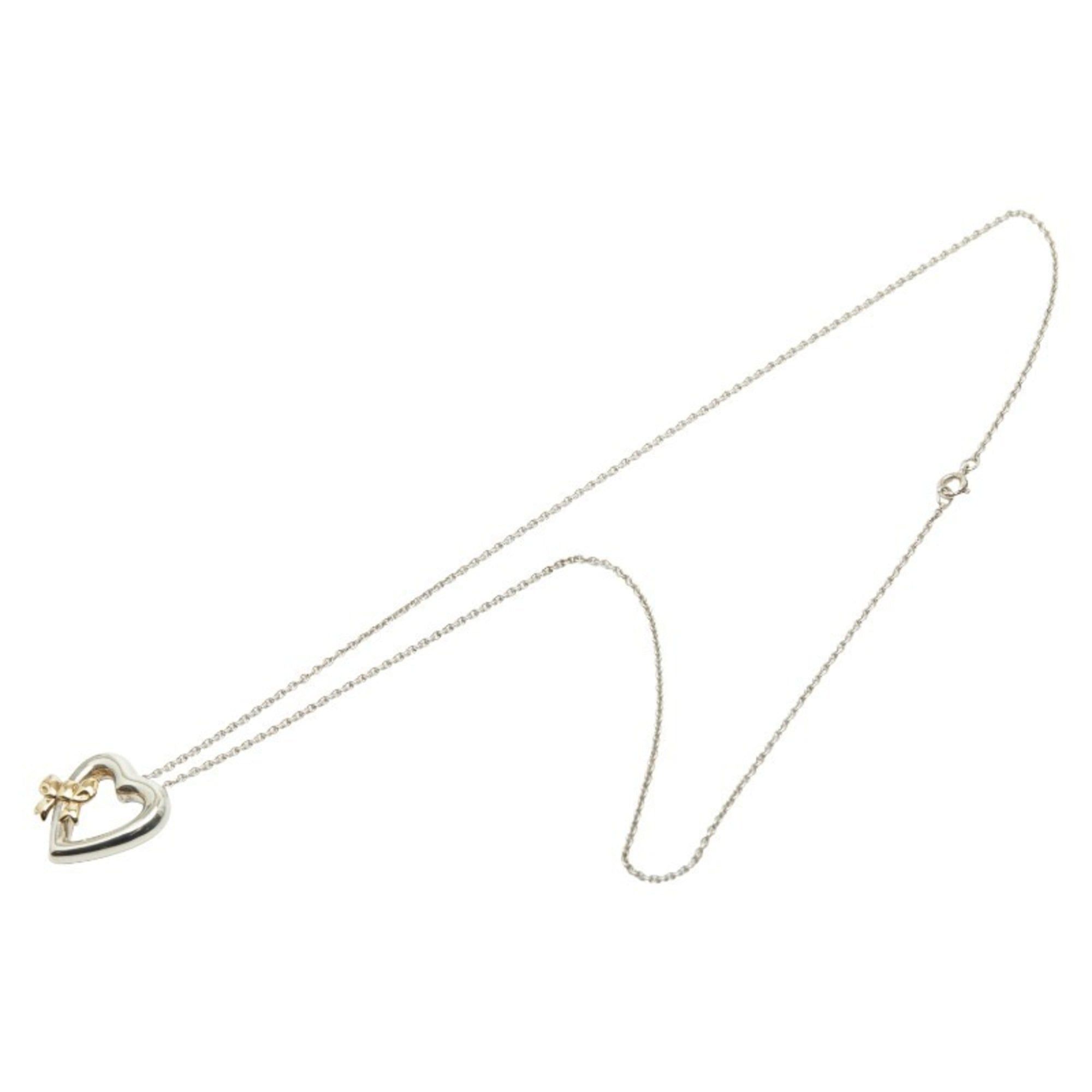 Tiffany & Co. Vintage Heart Ribbon Pendant Necklace in 925 Sterling Silver and 18K Yellow Gold (stamped 750). Women's. TIFFANY