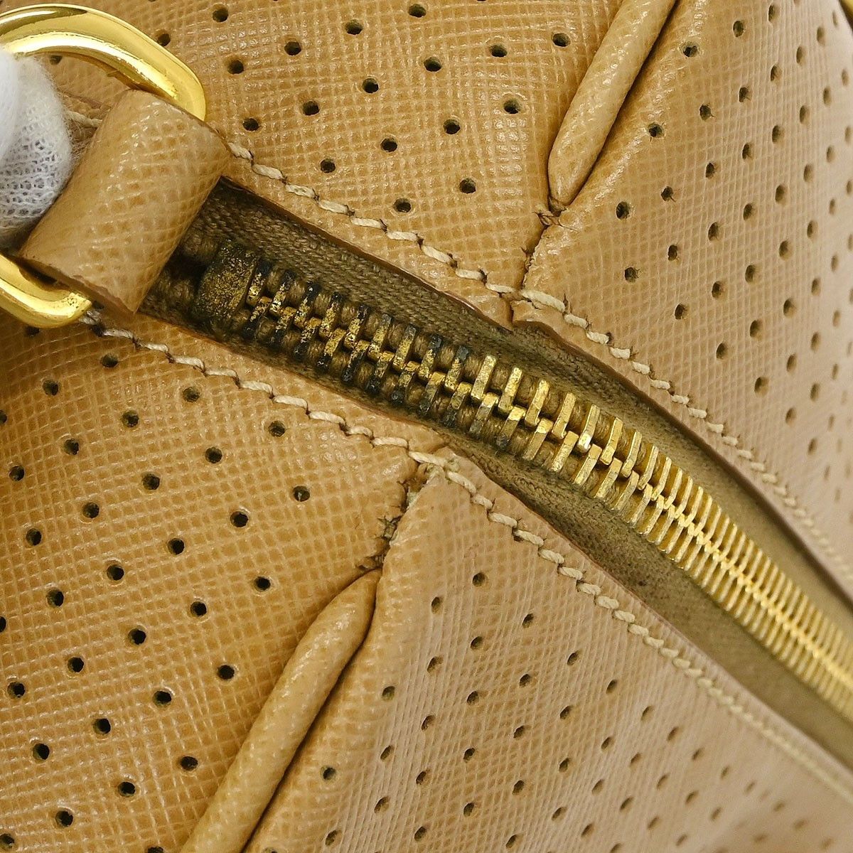 Prada Prada Barrel Bag Perforated Saffiano Leather Size ONE SIZE - 10 Thumbnail