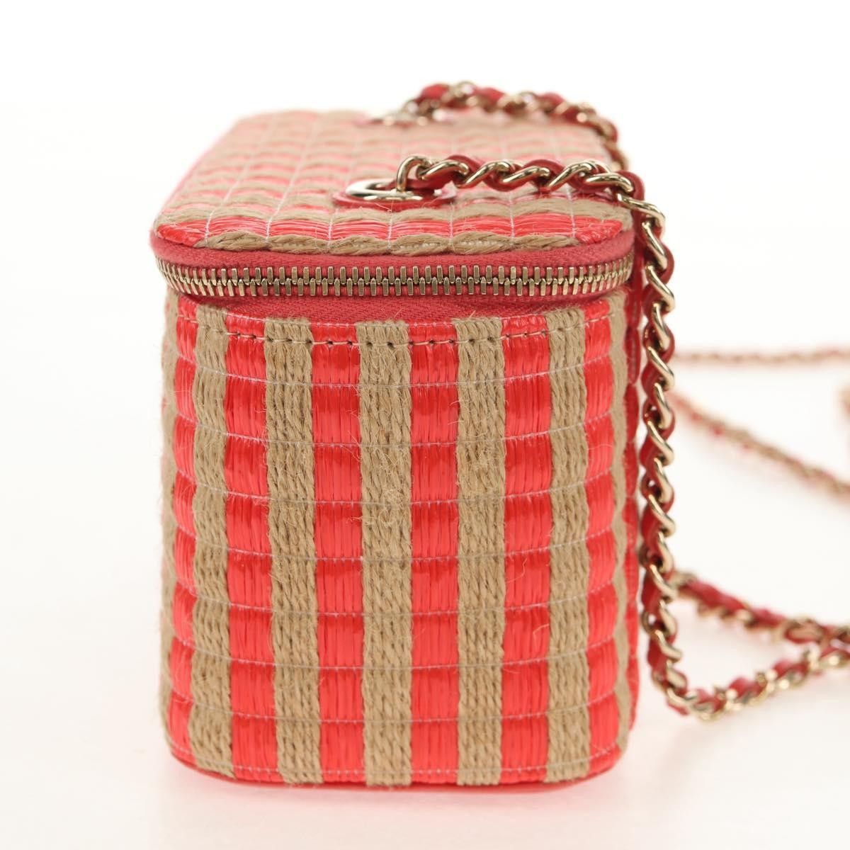 Chanel Chanel Classic Vanity Case with Chain Striped Raffia and Jute Size ONE SIZE - 4 Thumbnail