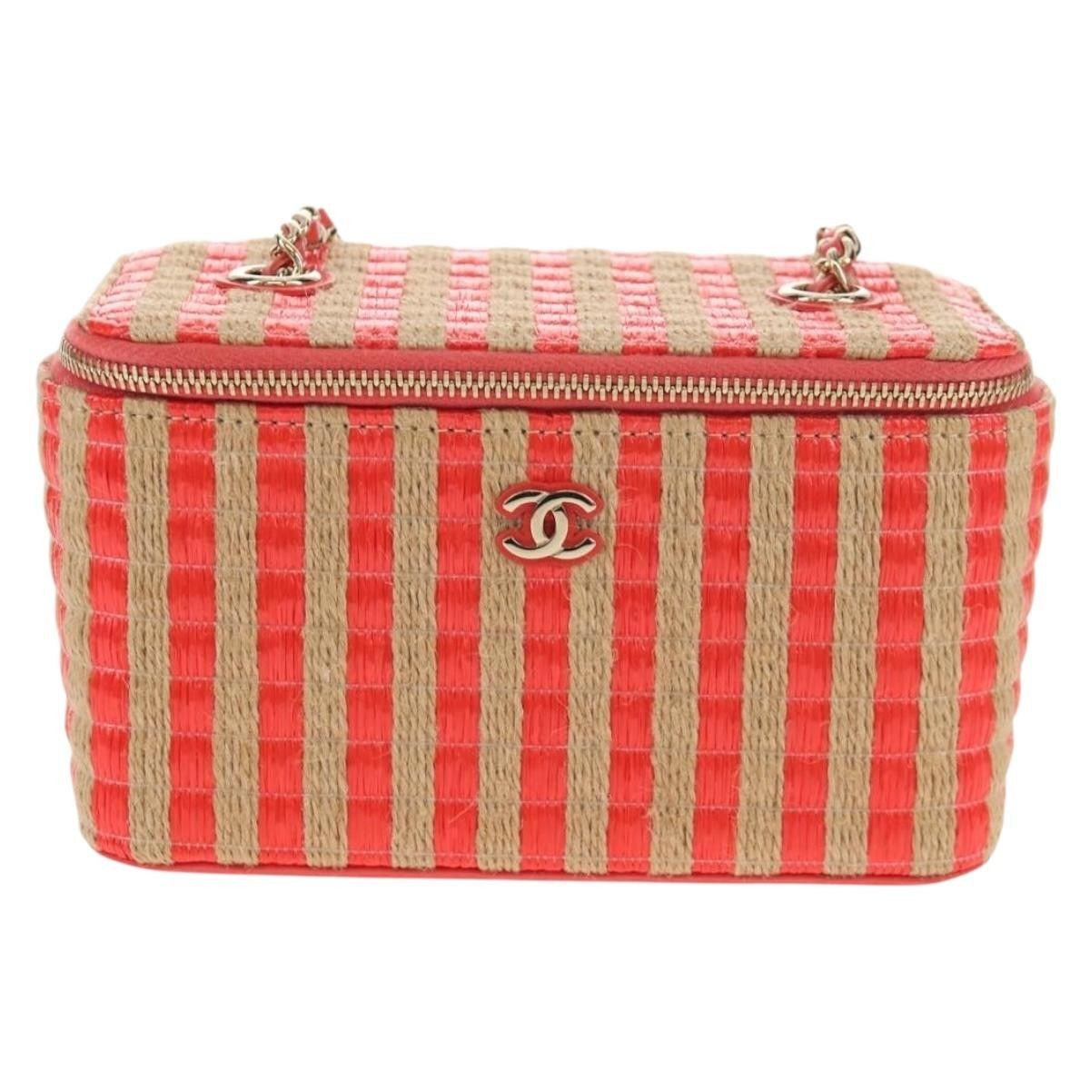 Chanel Chanel Classic Vanity Case with Chain Striped Raffia and Jute Size ONE SIZE - 19 Thumbnail