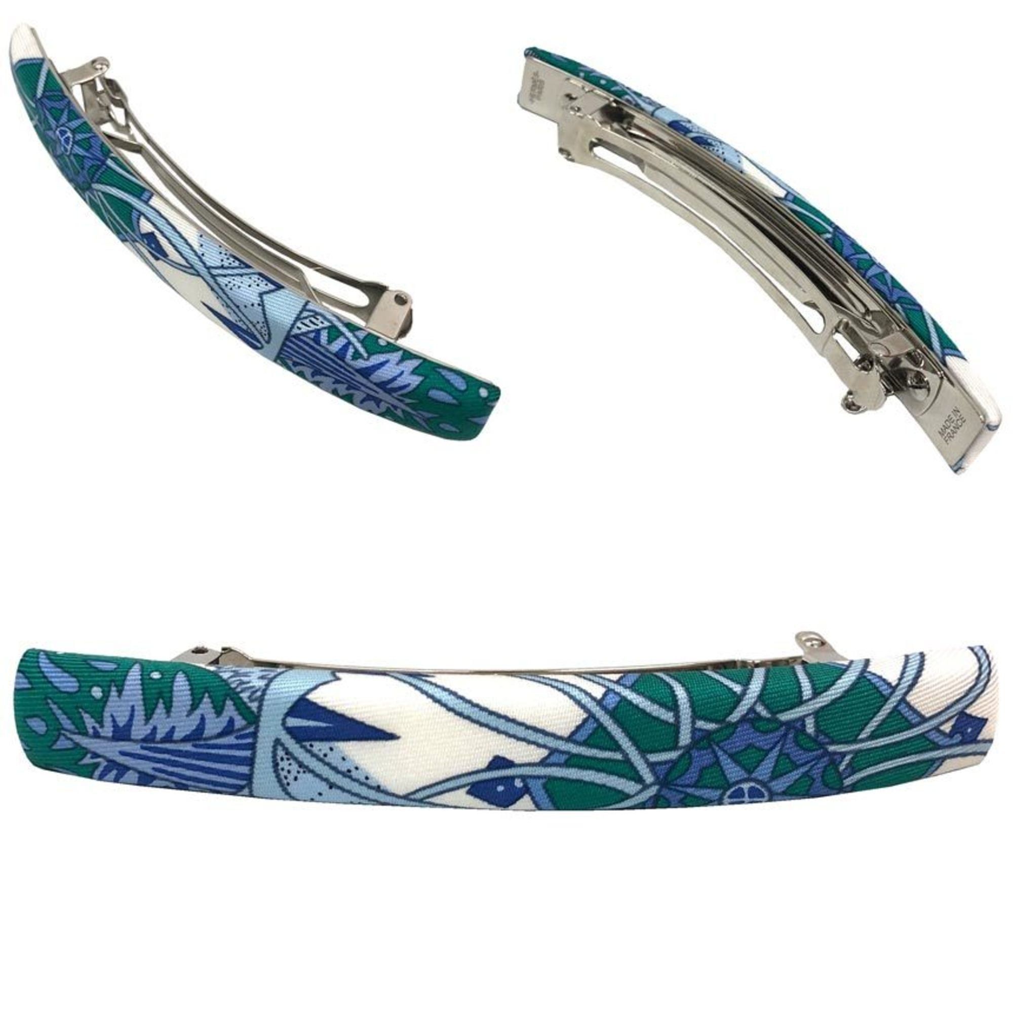 Hermes Hermes Hermès Eclipse GM Hair Barrette, Silk, Blue and Green, Unused Size ONE SIZE - 2 Thumbnail