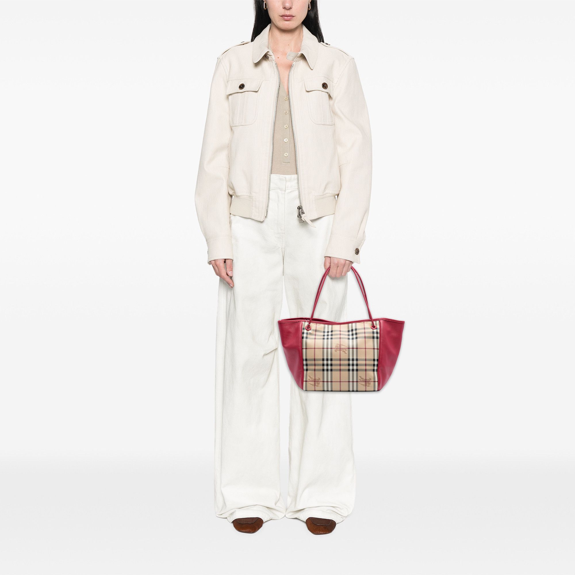 Burberry Burberry Small Leather Trimmed Haymarket Check Coated Canvas Canterbury Tote Size ONE SIZE - 6 Thumbnail
