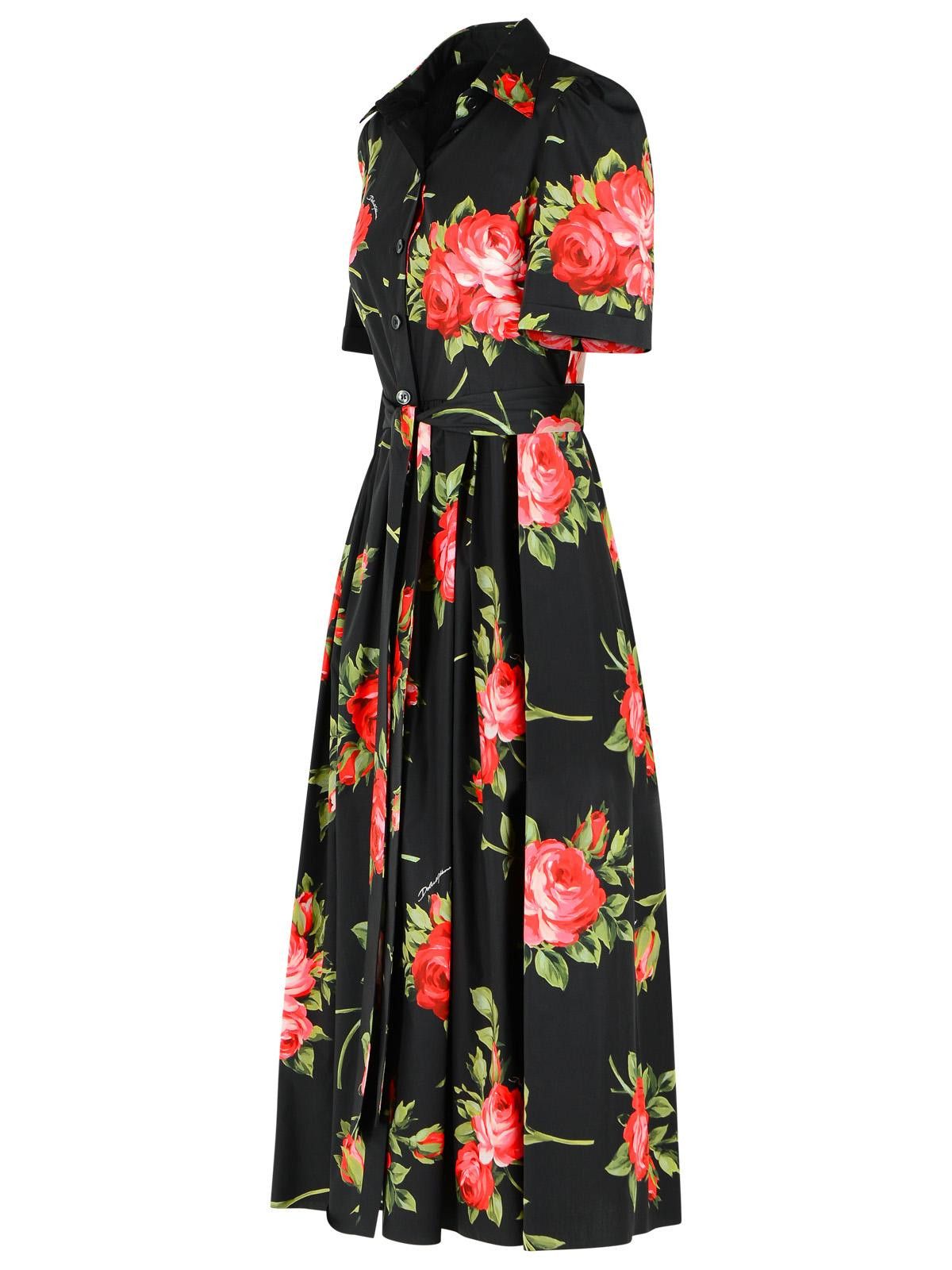 Dolce & Gabbana DOLCE & GABBANA 'Bouquet' Black Cotton Dress Size M / US 6-8 / IT 42-44 - 2 Thumbnail