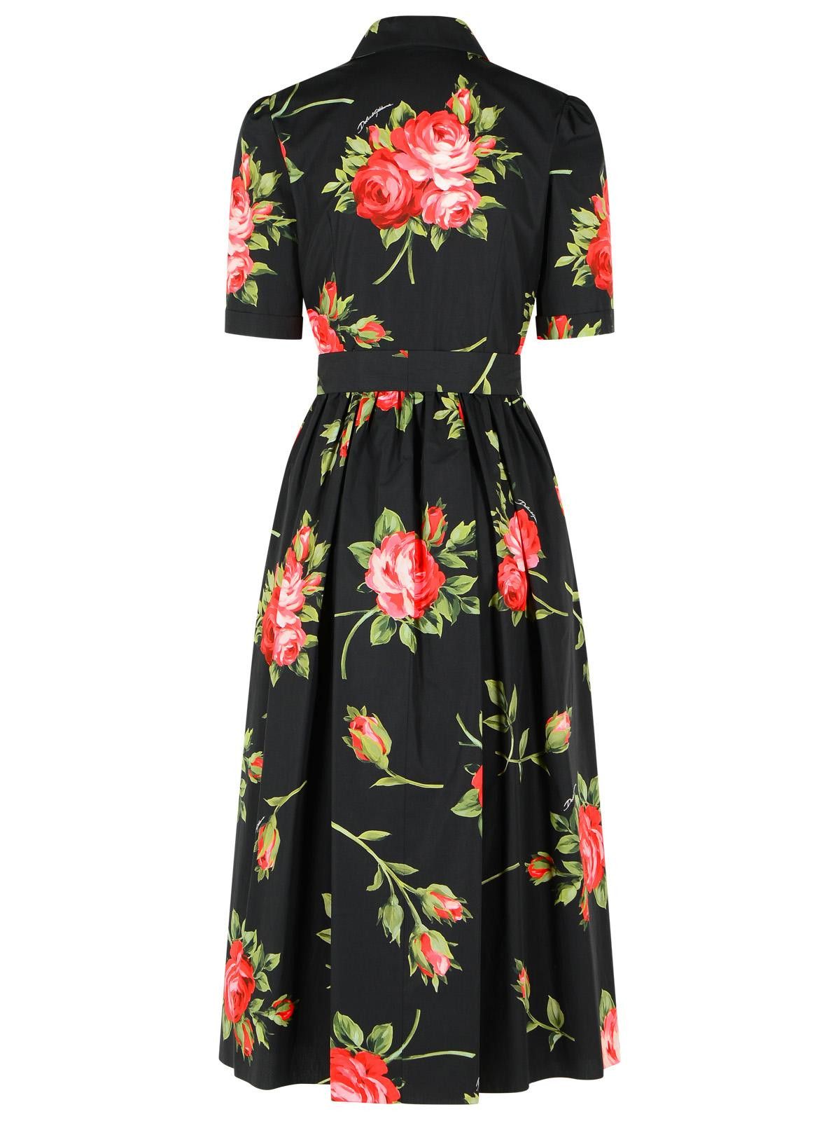 Dolce & Gabbana DOLCE & GABBANA 'Bouquet' Black Cotton Dress Size M / US 6-8 / IT 42-44 - 3 Thumbnail