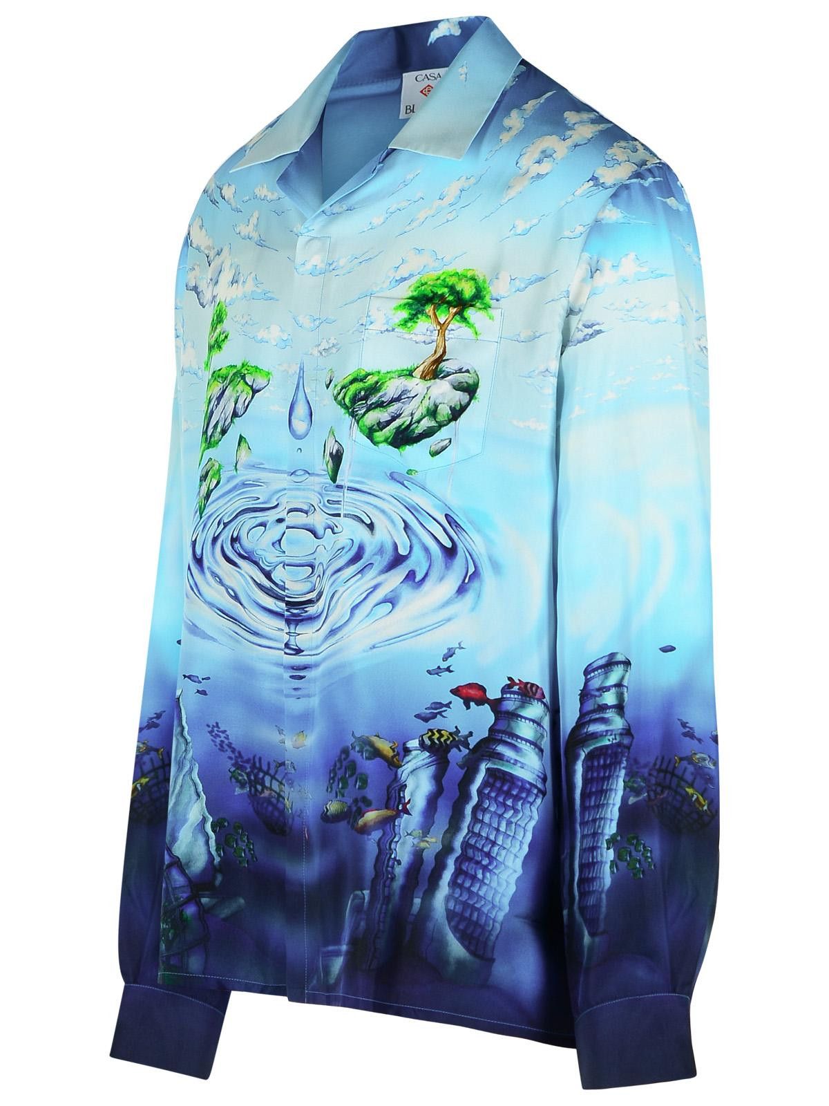 Casablanca CASABLANCA 'Lost Atlantis' Blue Silk Shirt Size US L / EU 52-54 / 3 - 2 Thumbnail