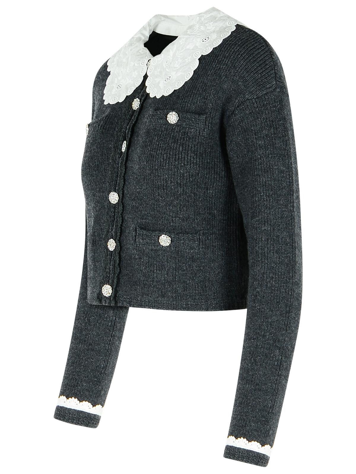 Self-Portrait SELF PORTRAIT Dark Grey Wool Blend Crop Cardigan Size XS / US 0-2 / IT 36-38 - 2 Thumbnail